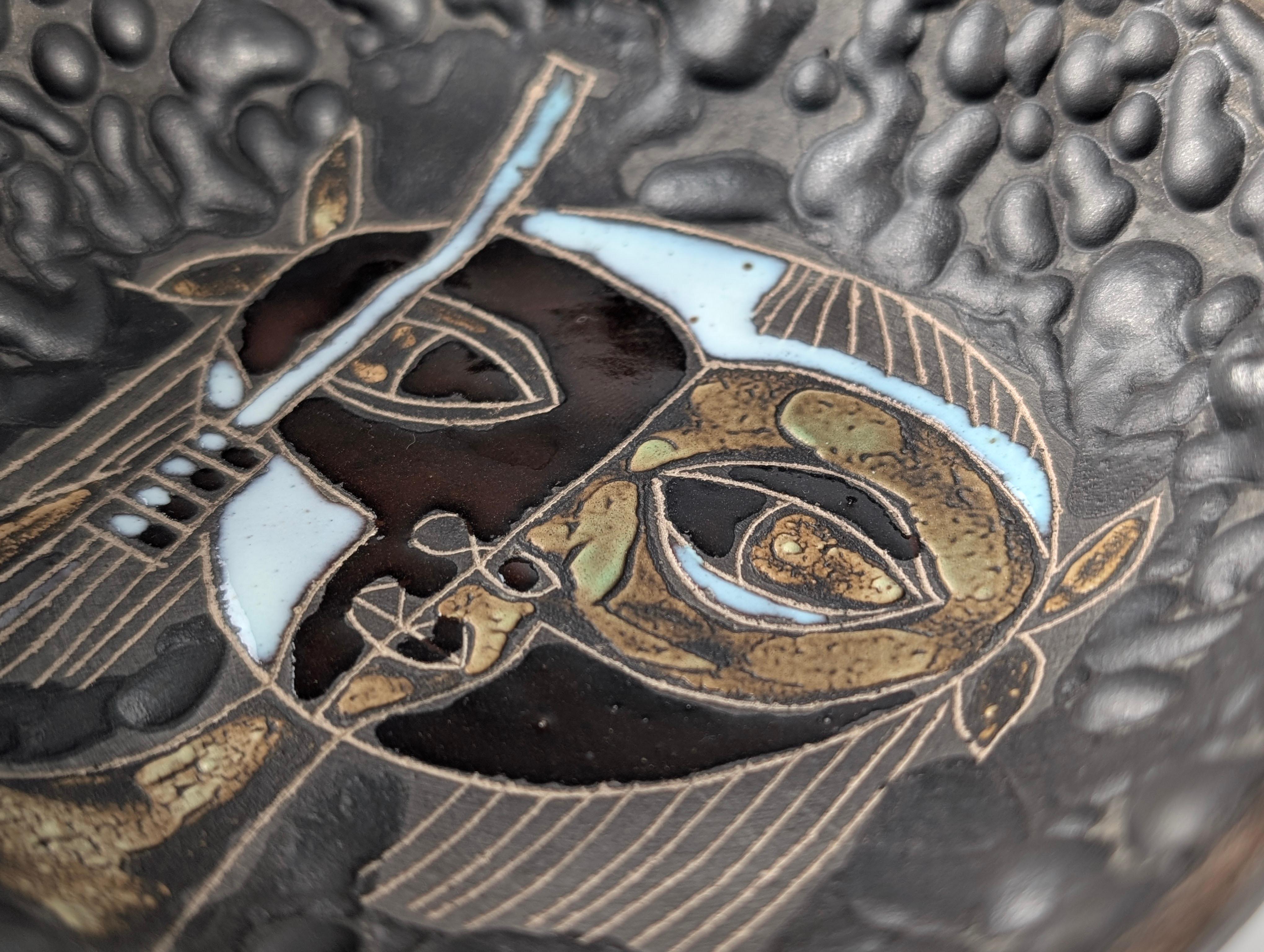 Italian Relief Ceramic Bowl by Marcello Fantoni, 1950s For Sale