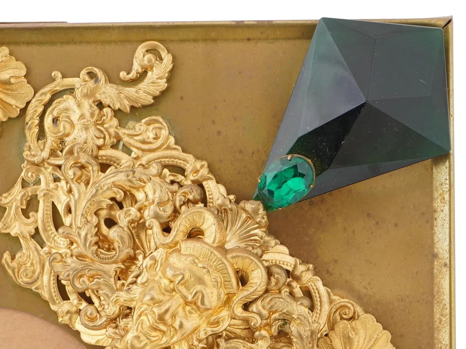 Brass Relief design gilded brass picture frame marked For Sale