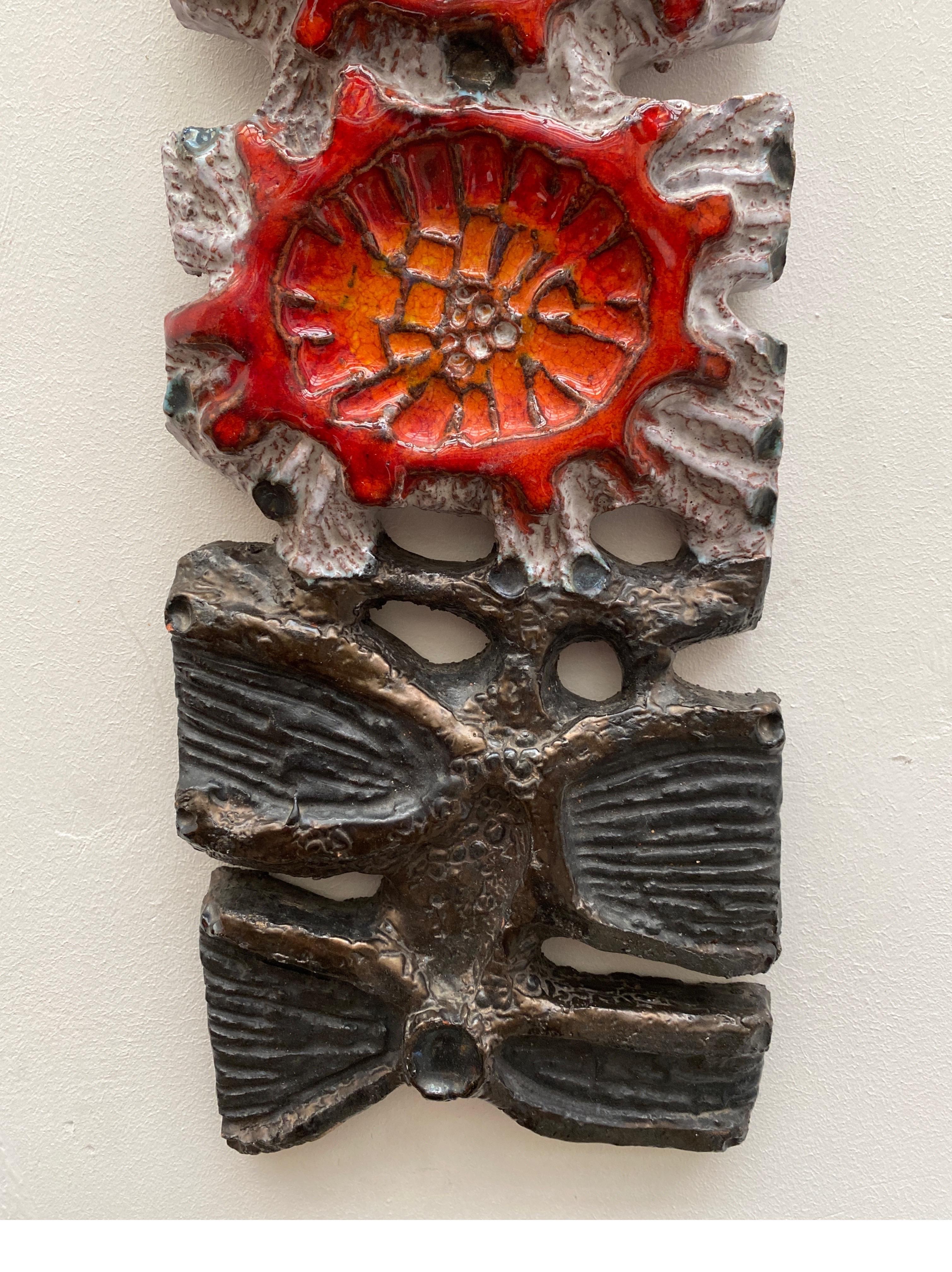 Mid-Century Modern Relief Flower Plaque Wall Mounted Sculpture for Patio, 1960s Perignem