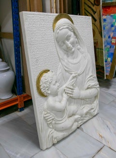 Relief of the Virgin and Child in White Marble and Fold Resin