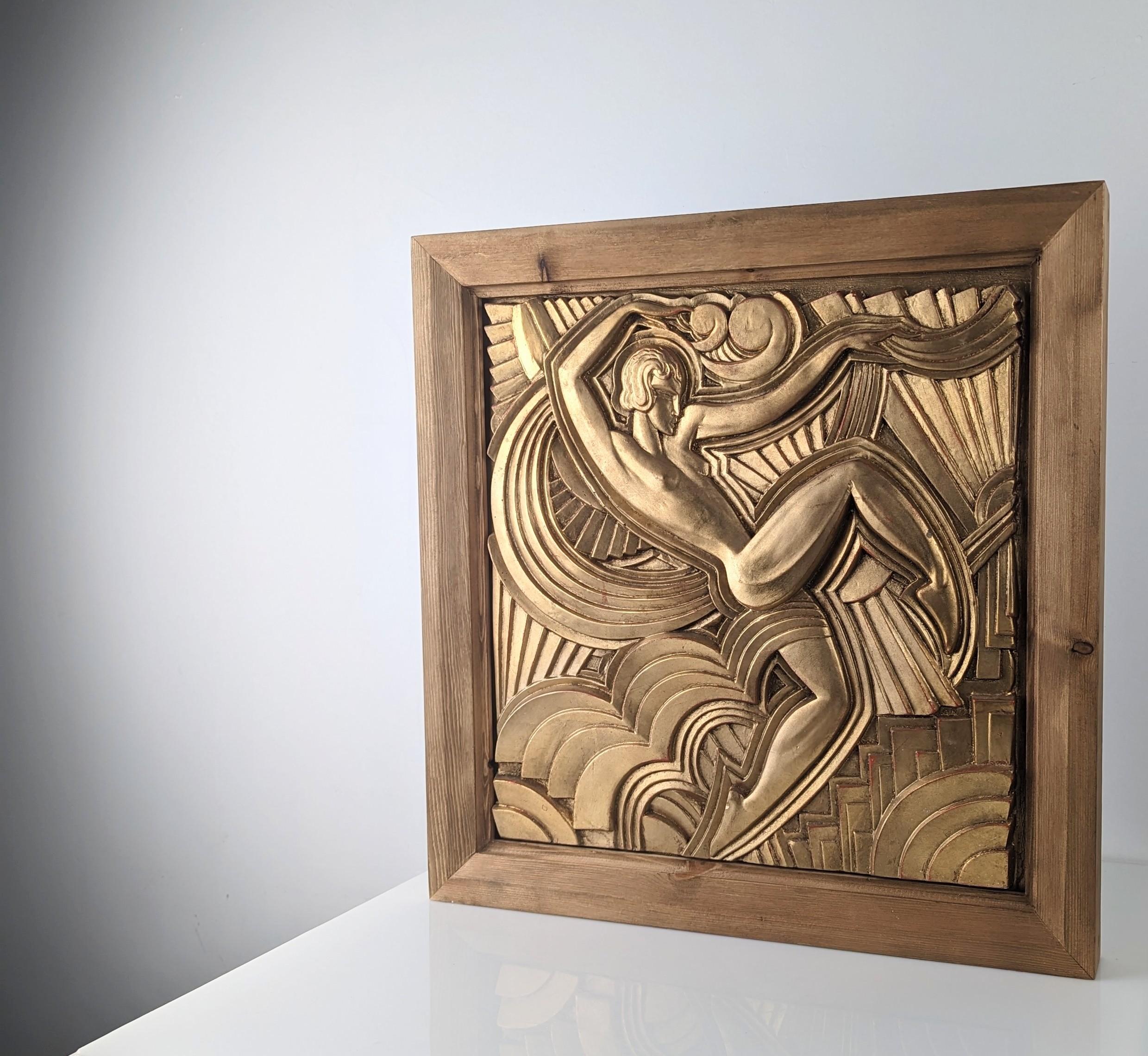 Spectacular Art Deco golden relief signed and dated, made by the great French architect and designer Maurice Picaud 