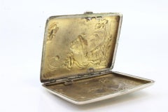 Relief silver case with young lady in Art Nouveau style, gold interior