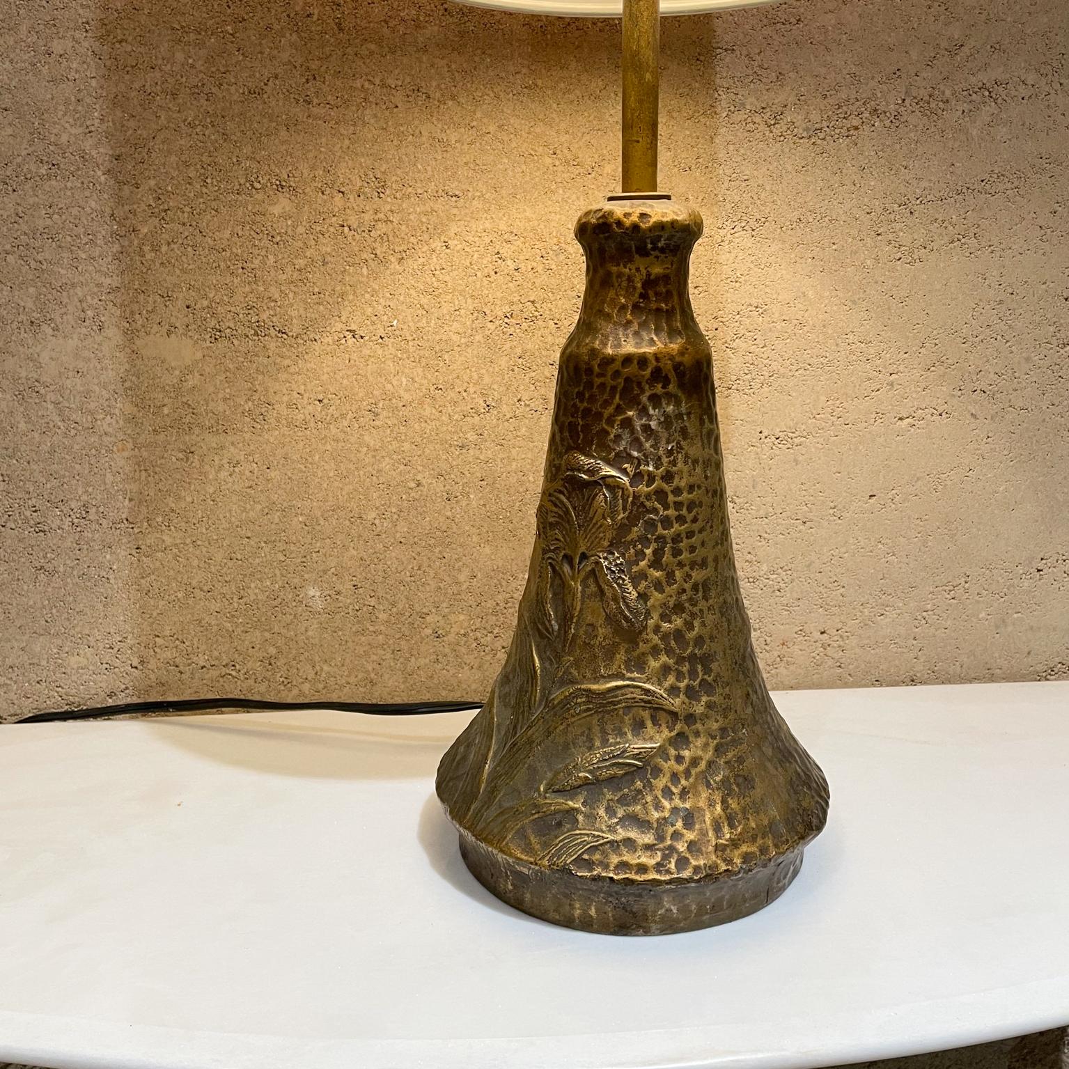 Unknown 1970s Relief Table Lamp Faux Hammered Bronze Style of Antoni Gaudi 
