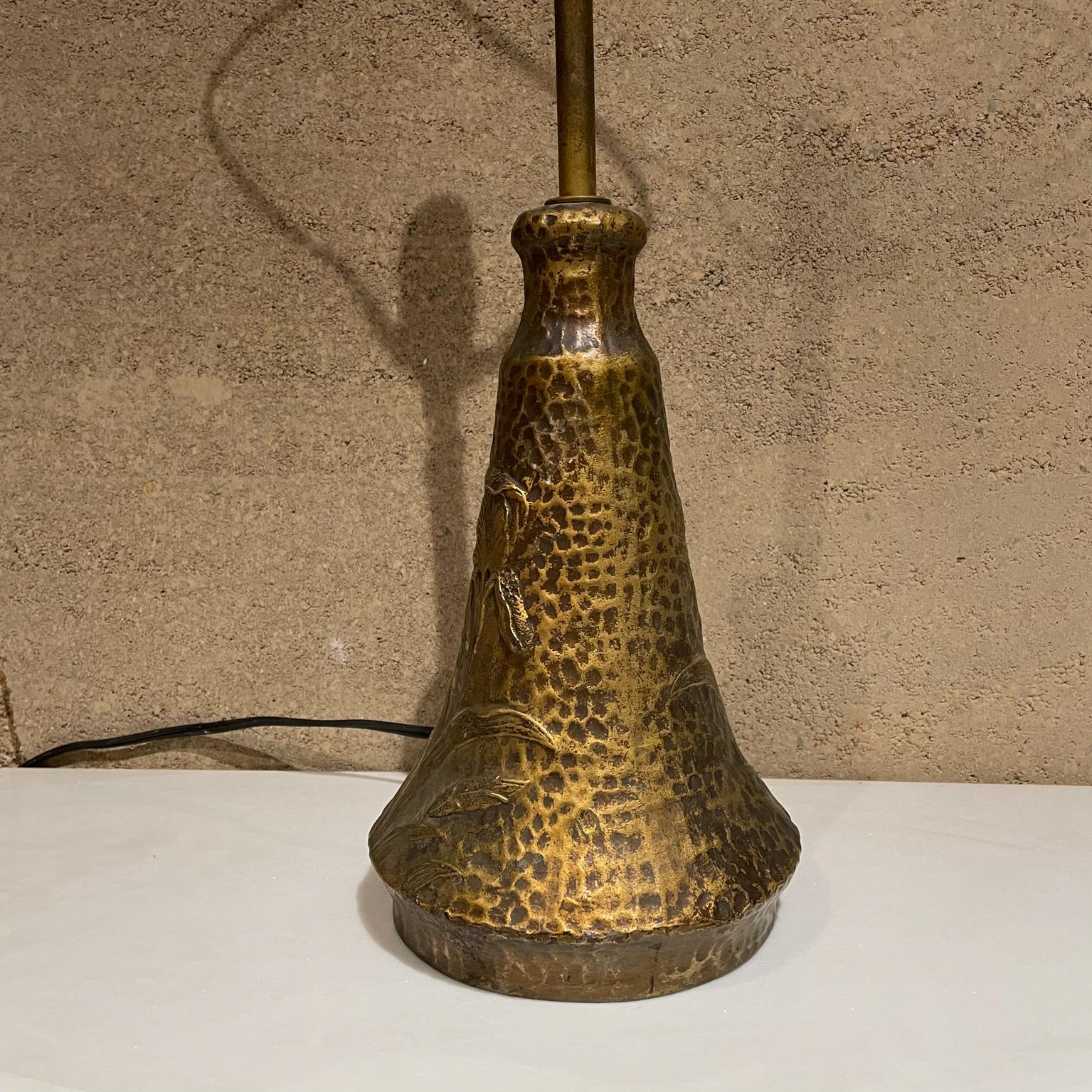 Art Nouveau 1970s Relief Table Lamp Faux Hammered Bronze Style of Antoni Gaudi 