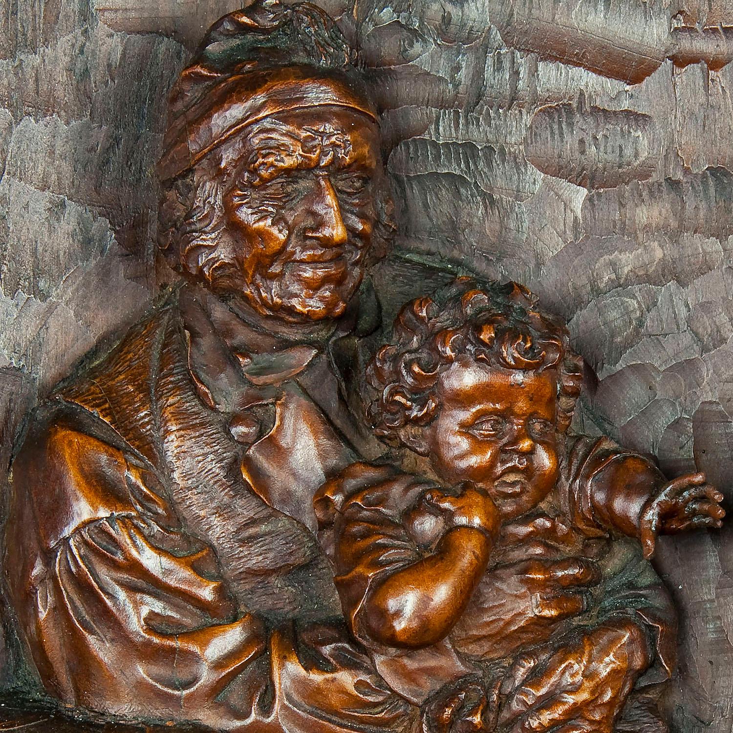 italien Sculpture sur bois en relief d'Hermann Steiner Meran 19e siècle en vente