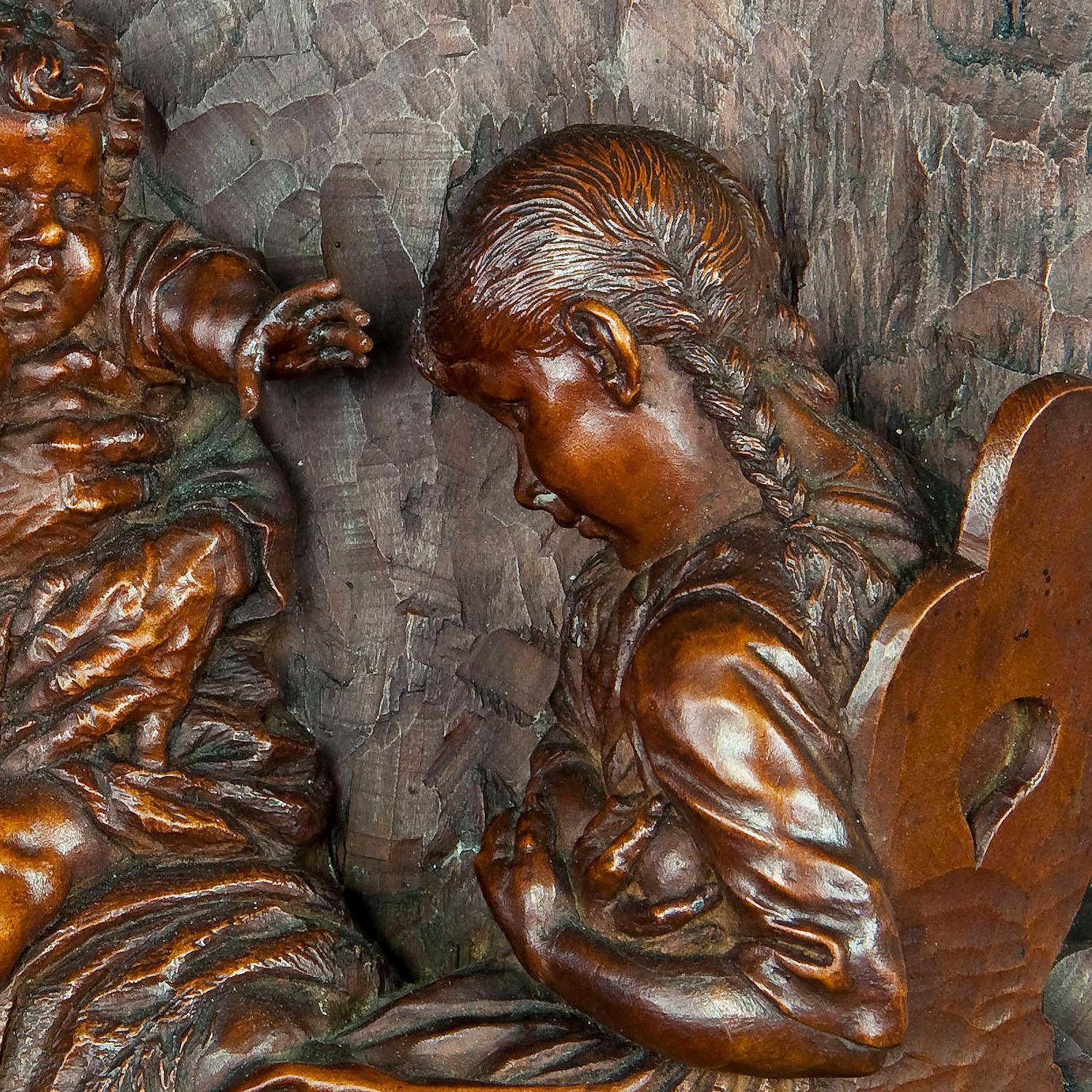 Sculpté Sculpture sur bois en relief d'Hermann Steiner Meran 19e siècle en vente
