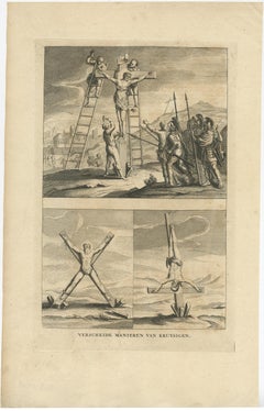 Religious Antique Engraving of the Various Ways of Crucifixion, 1731