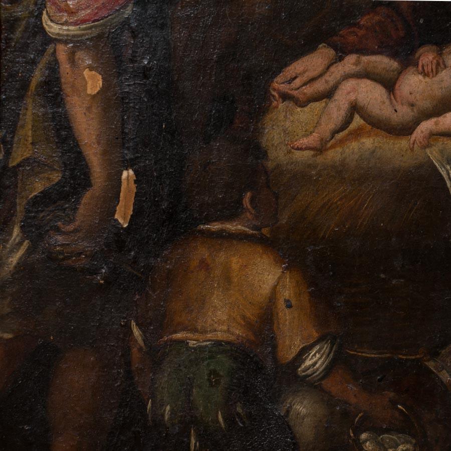 Italian Religious Antique Oil on Wood Panel Painting of the Nativity
