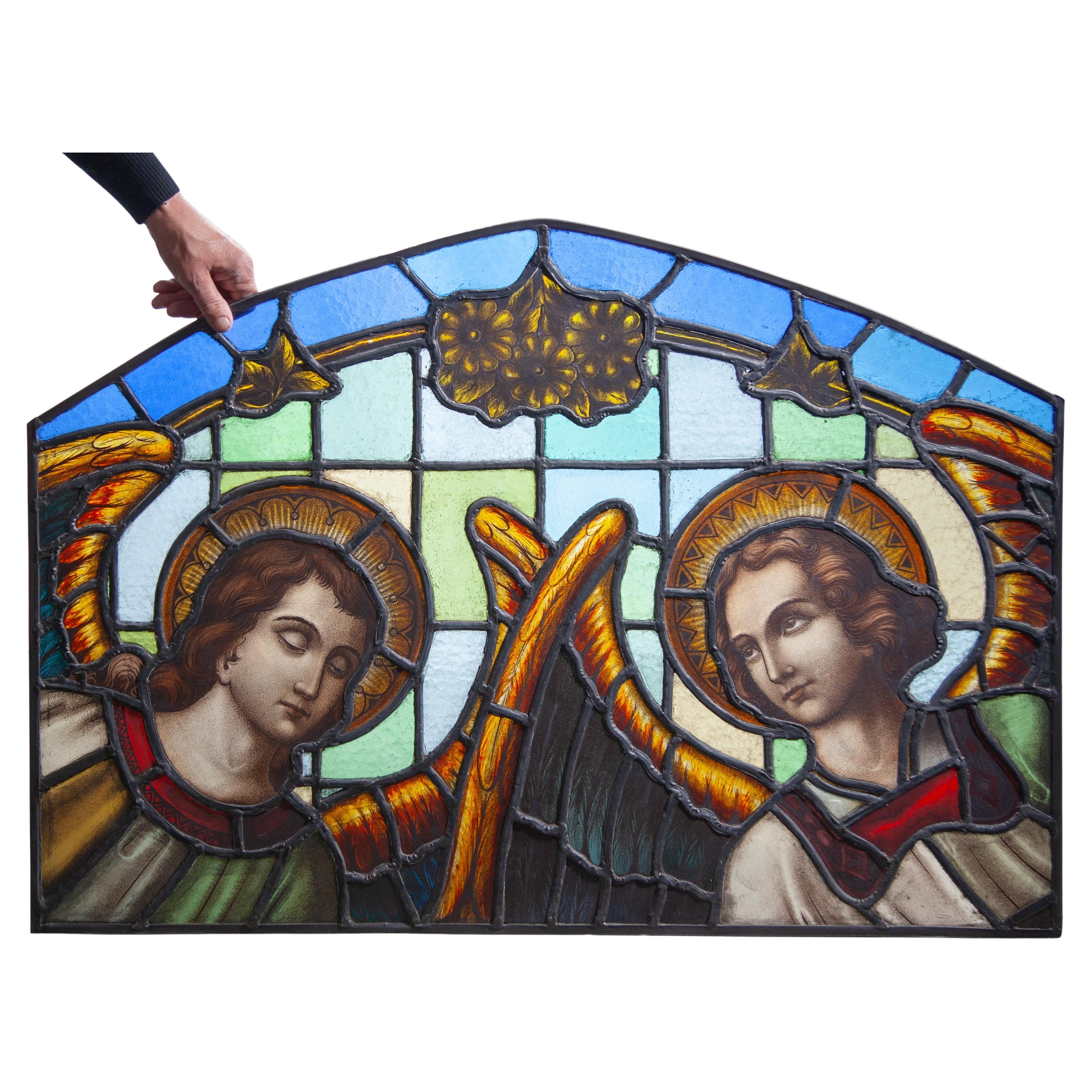 Religious Antique Stained Glass Window 19th century