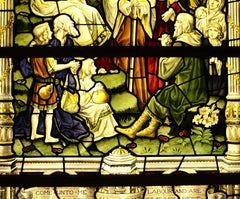 Religious Antique Stained Glass Window Panel