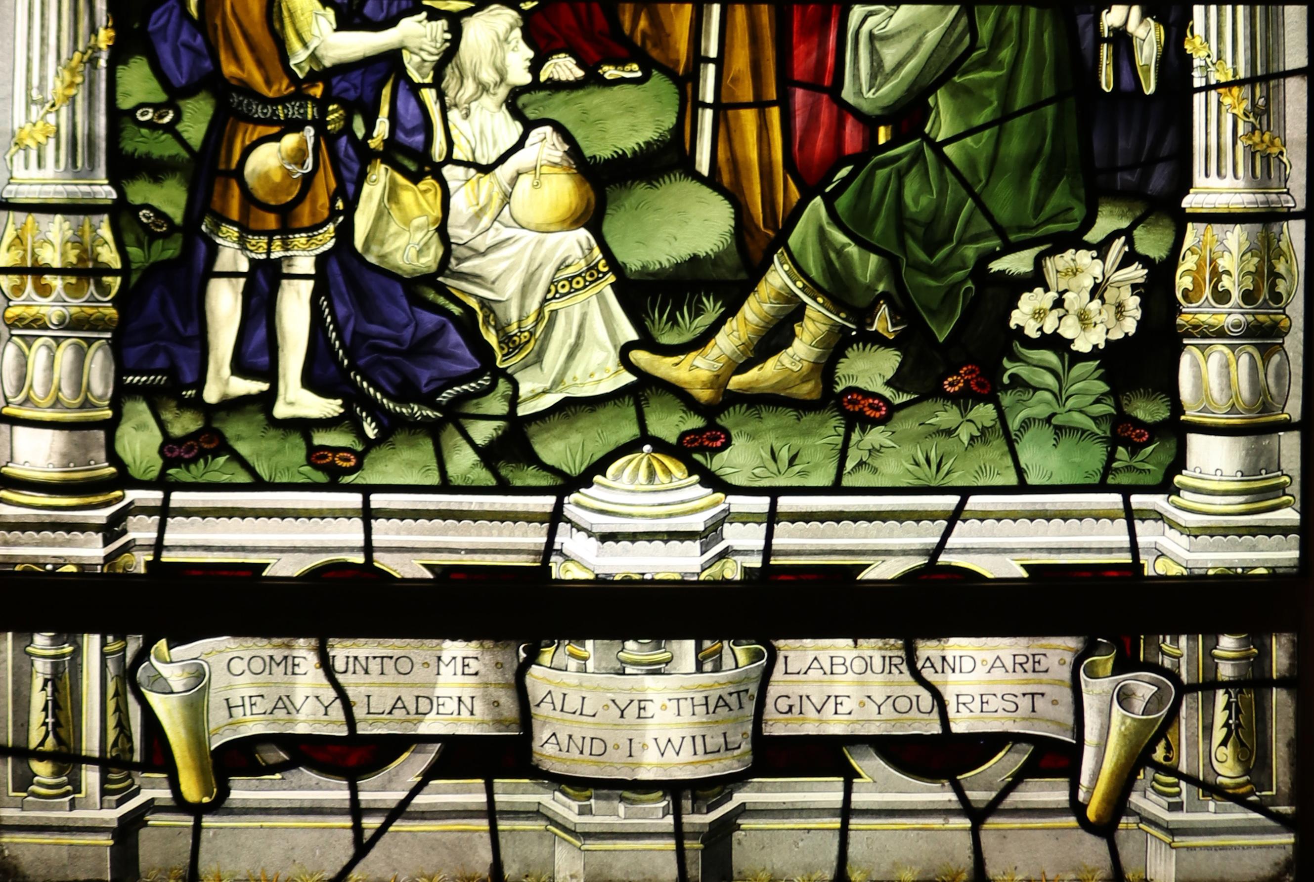 Religious Antique Stained Glass Window Panel 3