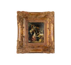 Holy Family with Angel, Baroque Oil on Copper Painting, 18th Century, Religious