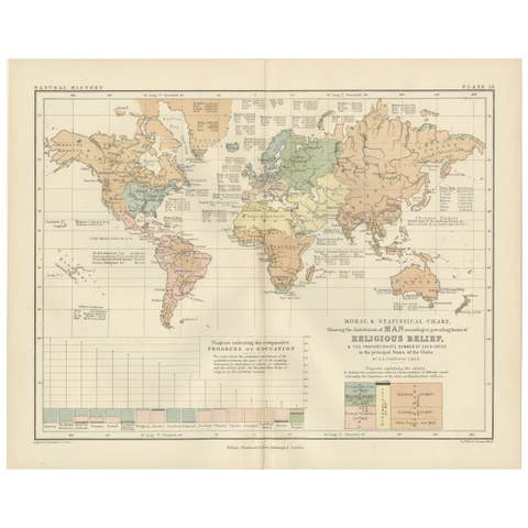 Religious Belief Map by A.K. Johnston – Moral and Statistical Chart 1852