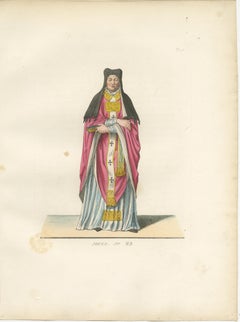 Religious Costume c.1400 – Antique 1845 Print of Ecclesiastical Figure