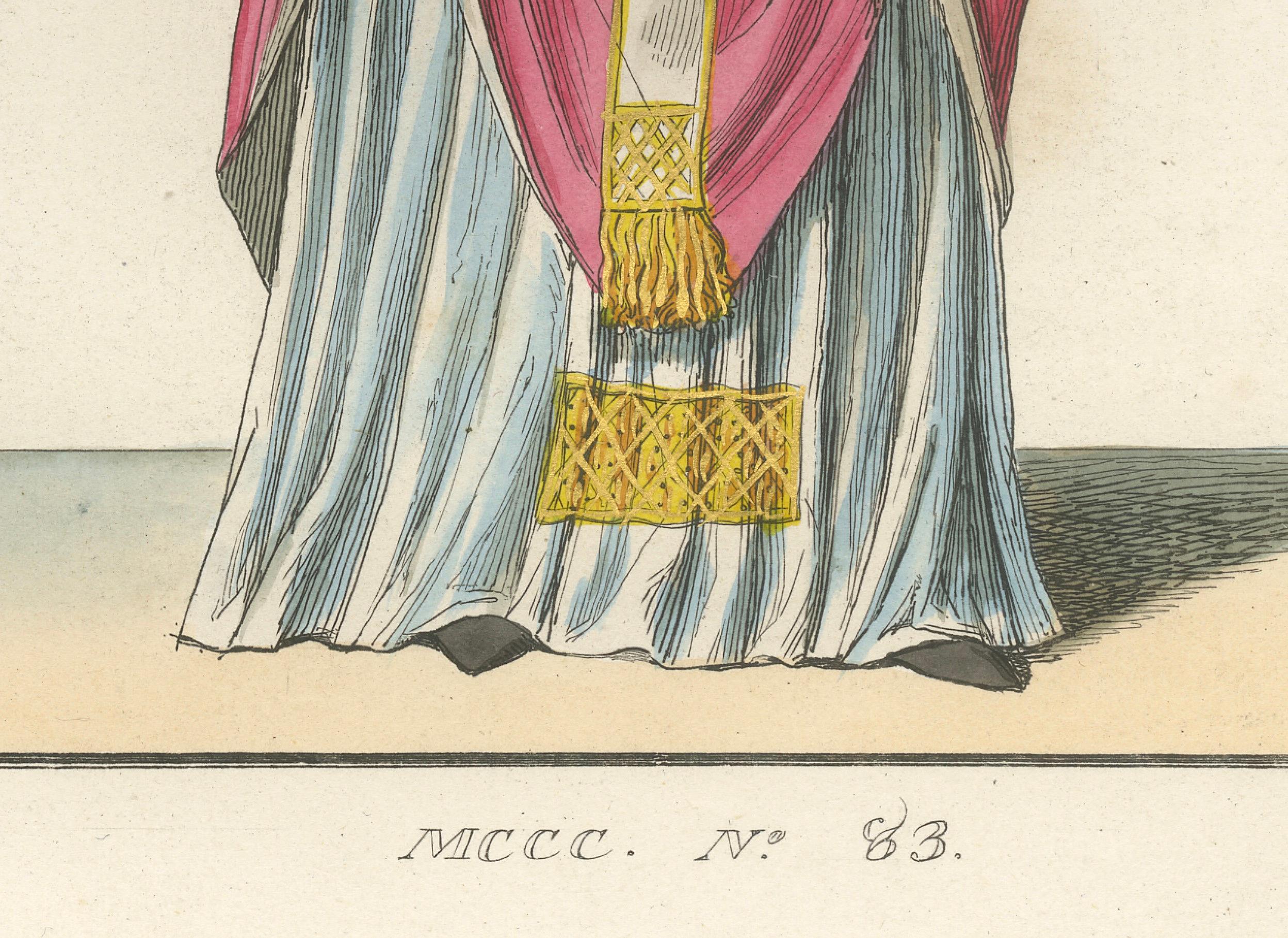 Gravé Costume religieux C.C. - Estampe ancienne de 1845 représentant une figure ecclésiastique en vente
