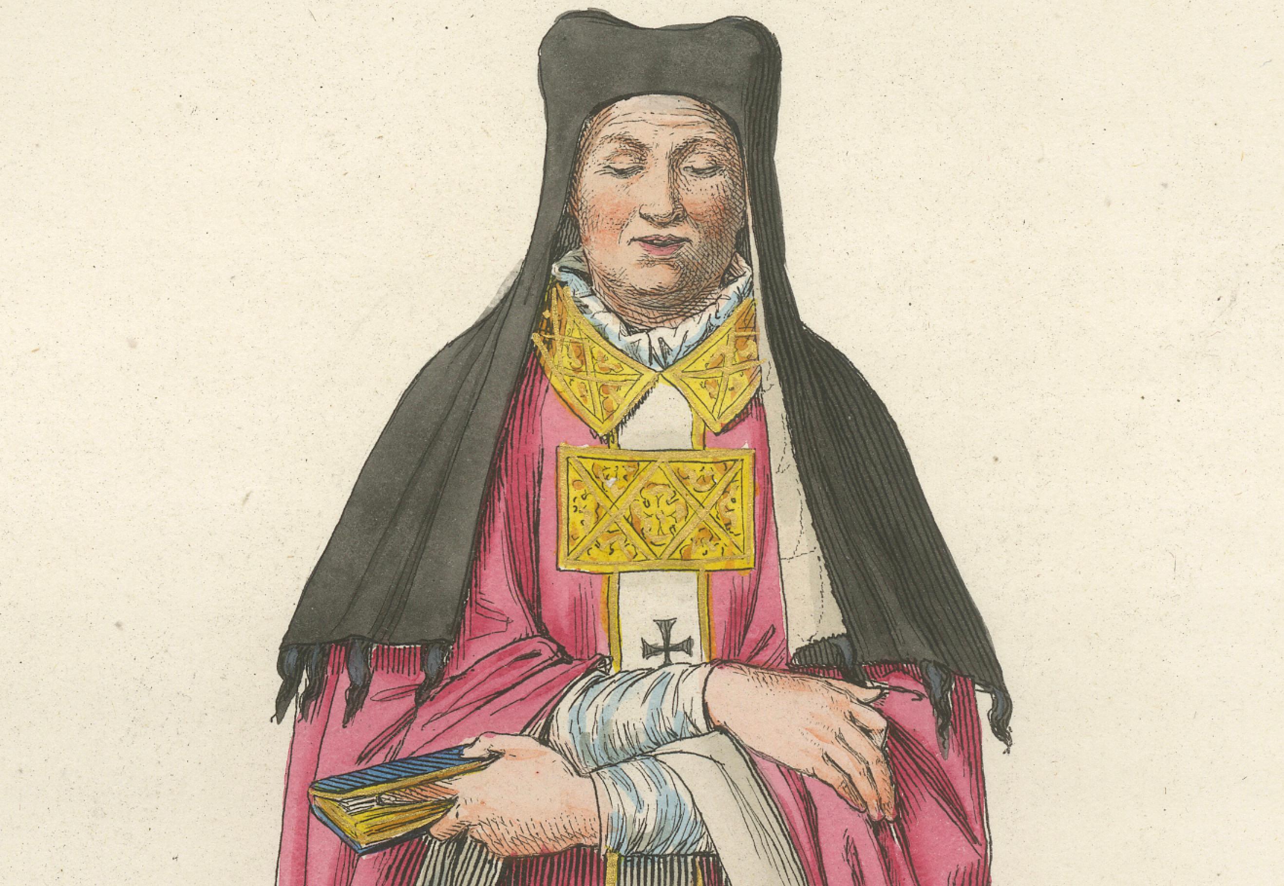 XIXe siècle Costume religieux C.C. - Estampe ancienne de 1845 représentant une figure ecclésiastique en vente