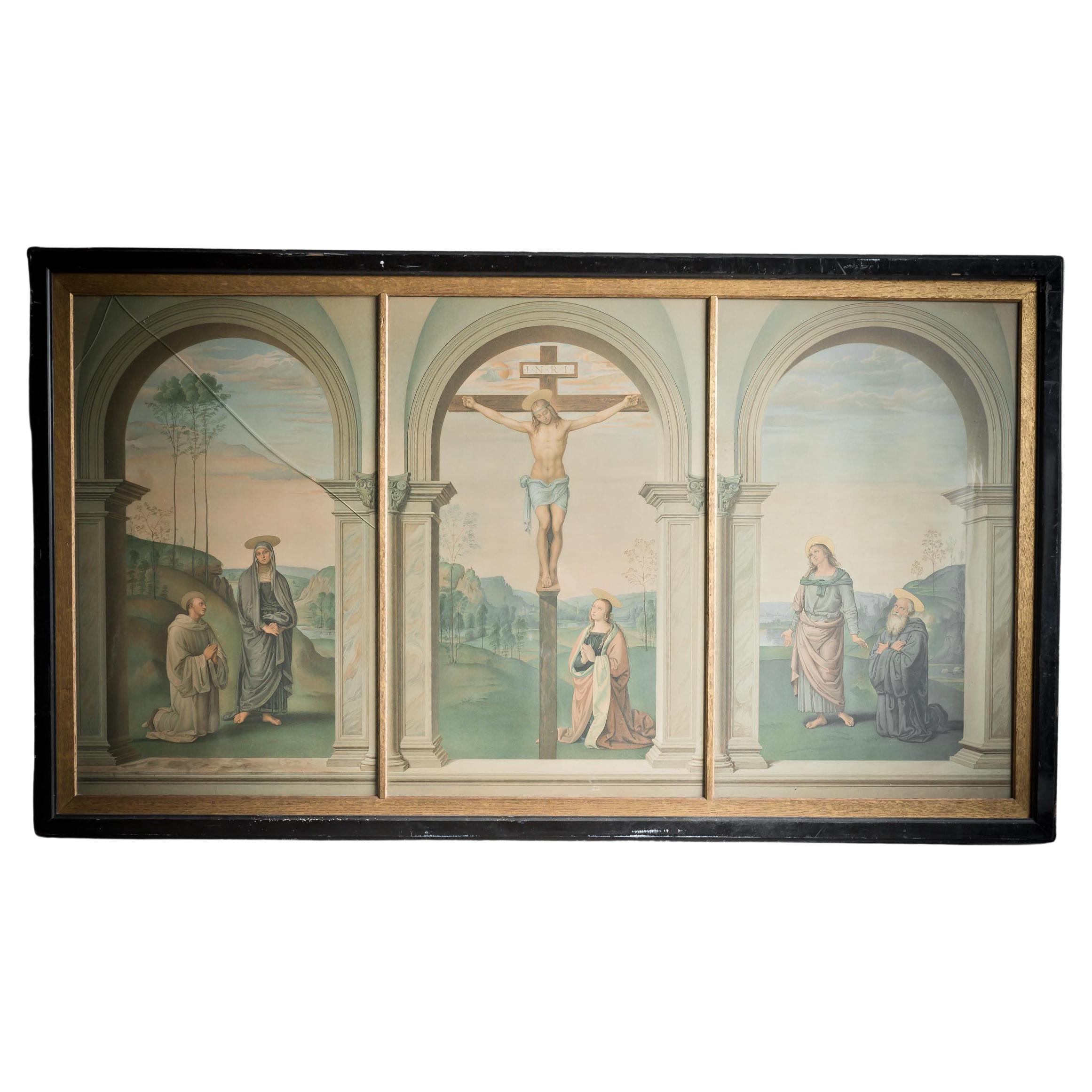 Religious Crucifixion Triptych For Sale