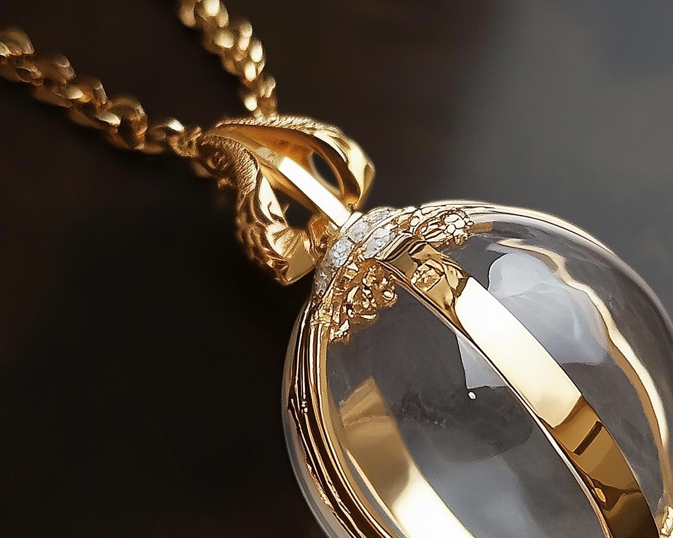 Women's Religious Eighteen Karat Yellow Gold Pendant with Cabochon Quartz For Sale