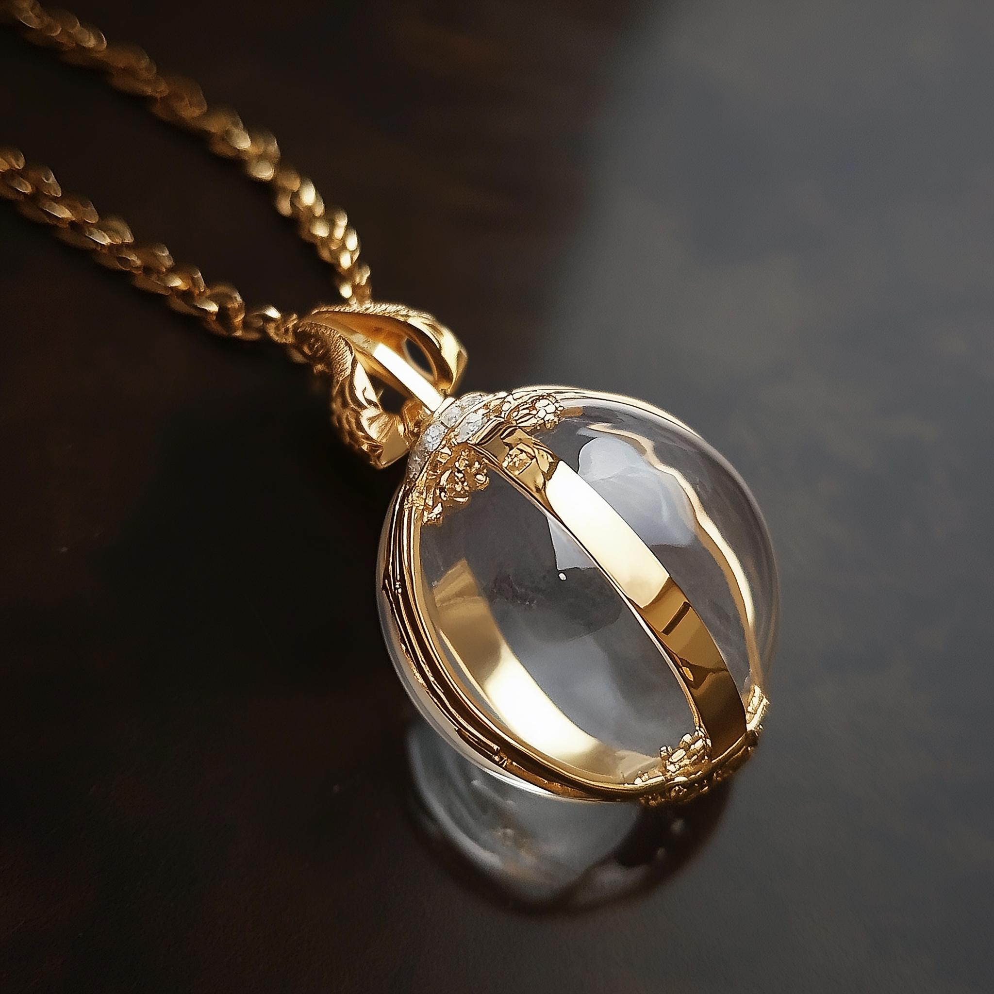 Religious Eighteen Karat Yellow Gold Pendant with Cabochon Quartz For Sale 1
