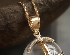 Religious Eighteen Karat Yellow Gold Pendant with Diamonds and Round Quartz