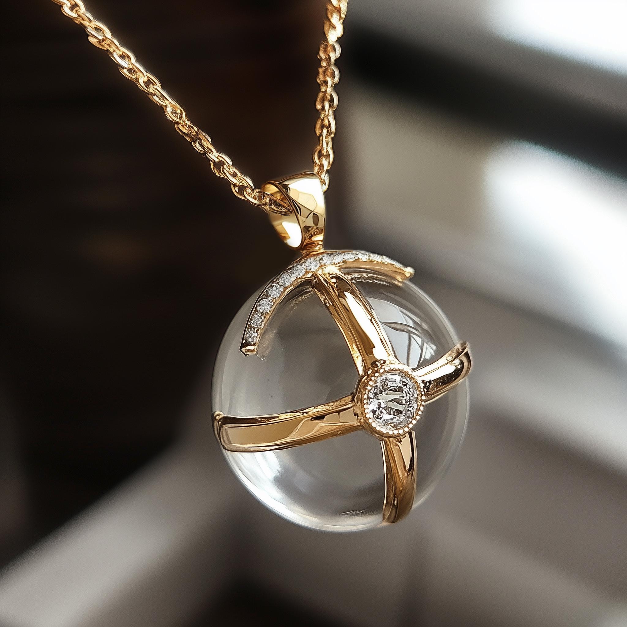 De las mujeres Colgante Religioso de Oro Amarillo de Dieciocho Kilates con Diamantes y Cuarzo Redondo en venta