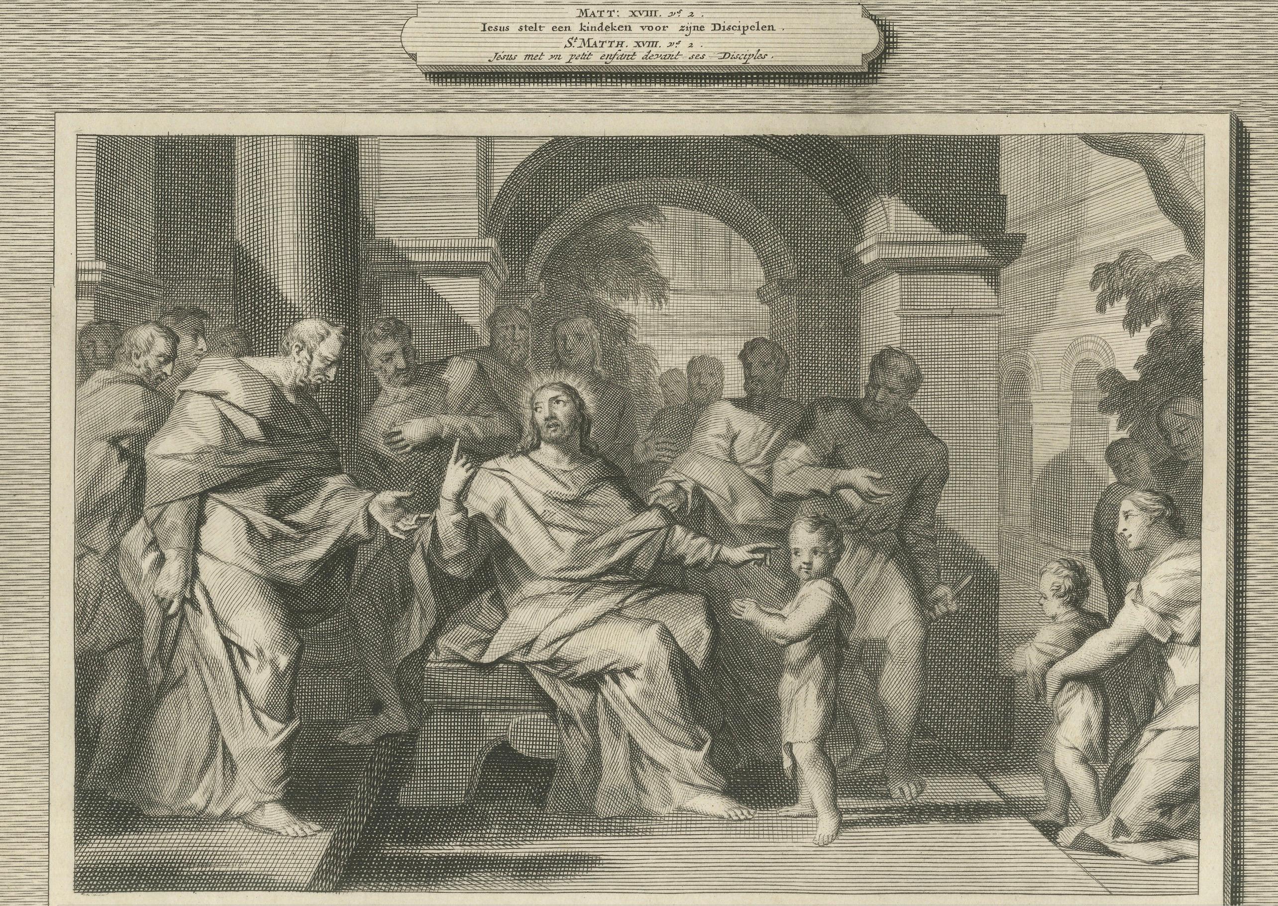 Religiöse Stiche - Peters Münze im Fisch & Christus kündigt Passion an, ca.1700 (Graviert) im Angebot