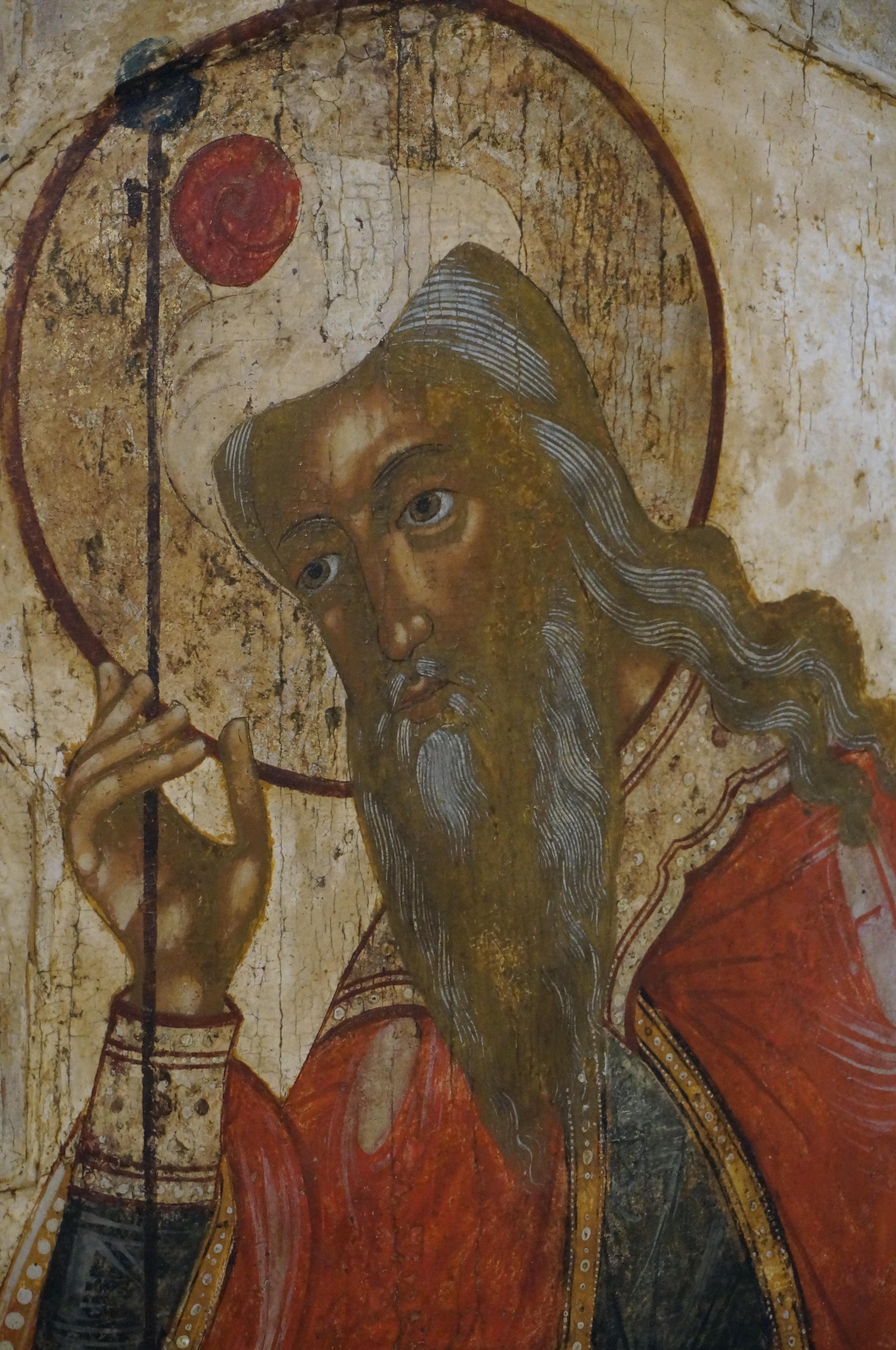 Icône russe provenant d'une iconostase et représentant le prophète Aaron, seconde moitié du XVIIe siècle
Le prophète Aaron est ici représenté avec un rameau d'amandier.
Nous retrouvons ce symbole de la vie nouvelle dans le livre de Numeri 17, au