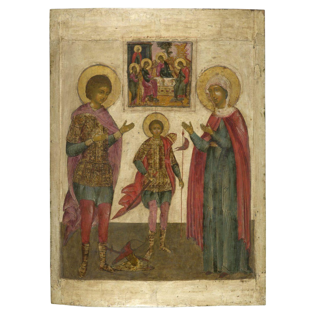 Icone religiose con tre santi scelti, 1700 ca. in vendita