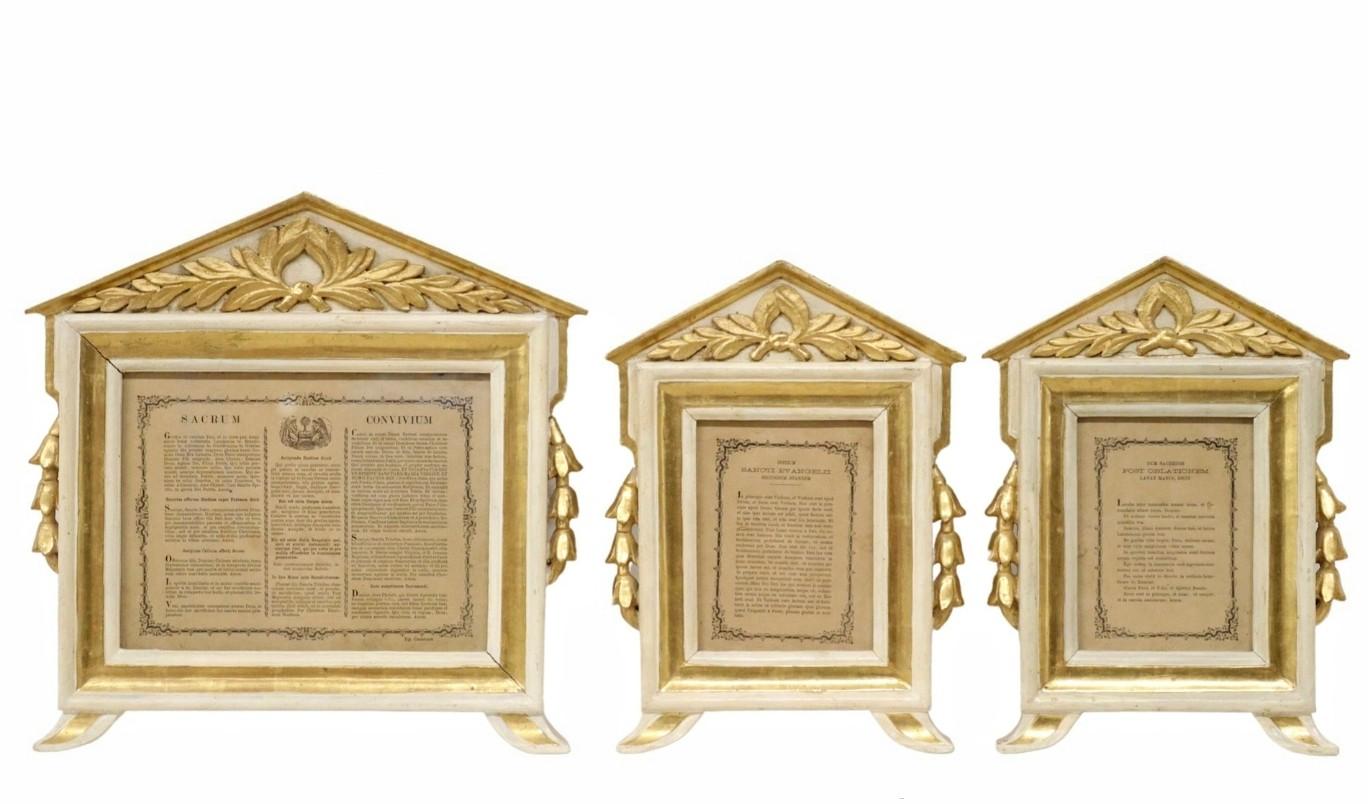 Pine Rare Antique Religious Italian Catholic Church Carta Gloria Altar Card Frame Set For Sale