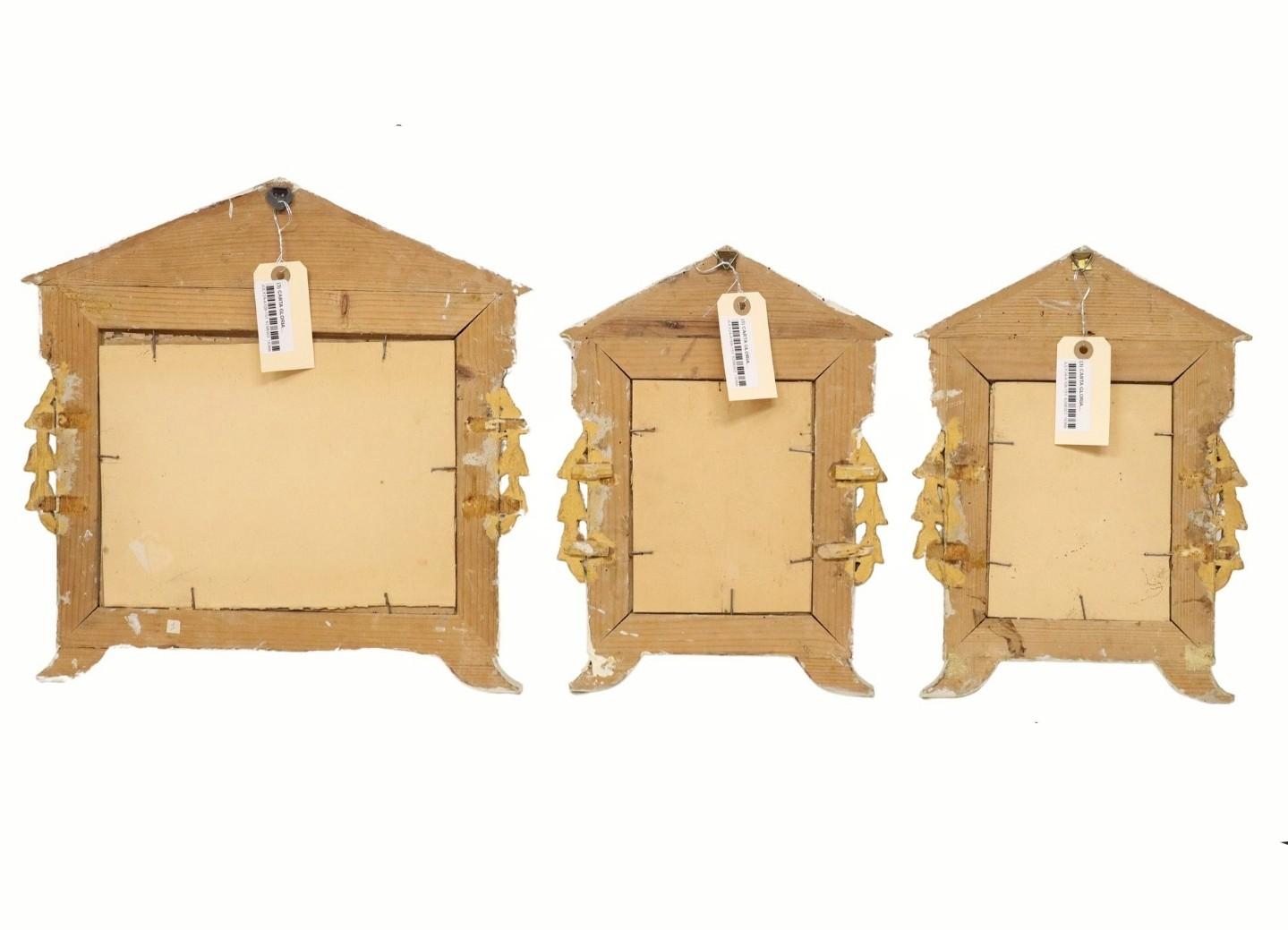 Rare Antique Religious Italian Catholic Church Carta Gloria Altar Card Frame Set For Sale 1