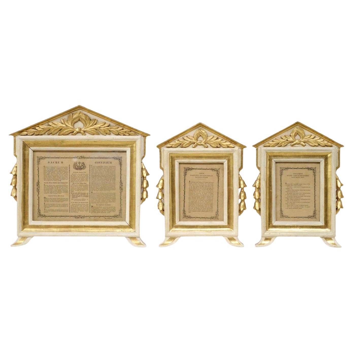 Rare Antique Religious Italian Catholic Church Carta Gloria Altar Card Frame Set For Sale