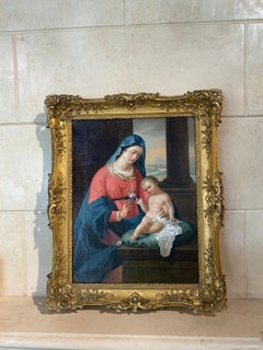 Religious Oil on Canvas 18th C. Virgin Mother and Christ Child “the Rose”