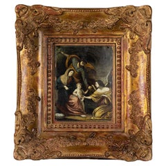 Religious Oil on Cooper, Baroque Holy Family, 18th Century