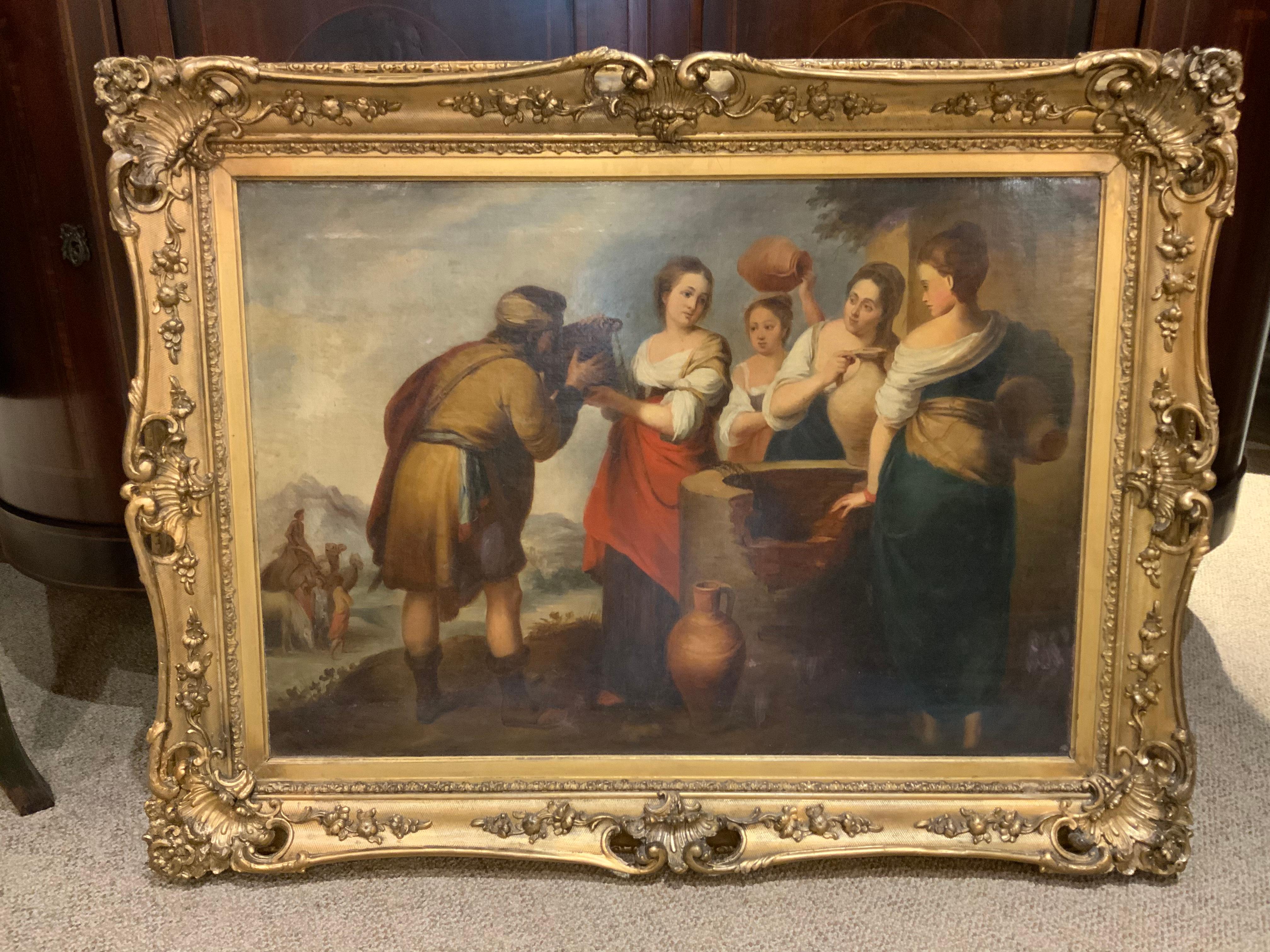 Hand-Painted Religious oil painting, 19 th c. 'After' Bartolome’ Esteban Murillo '1617-1682' For Sale
