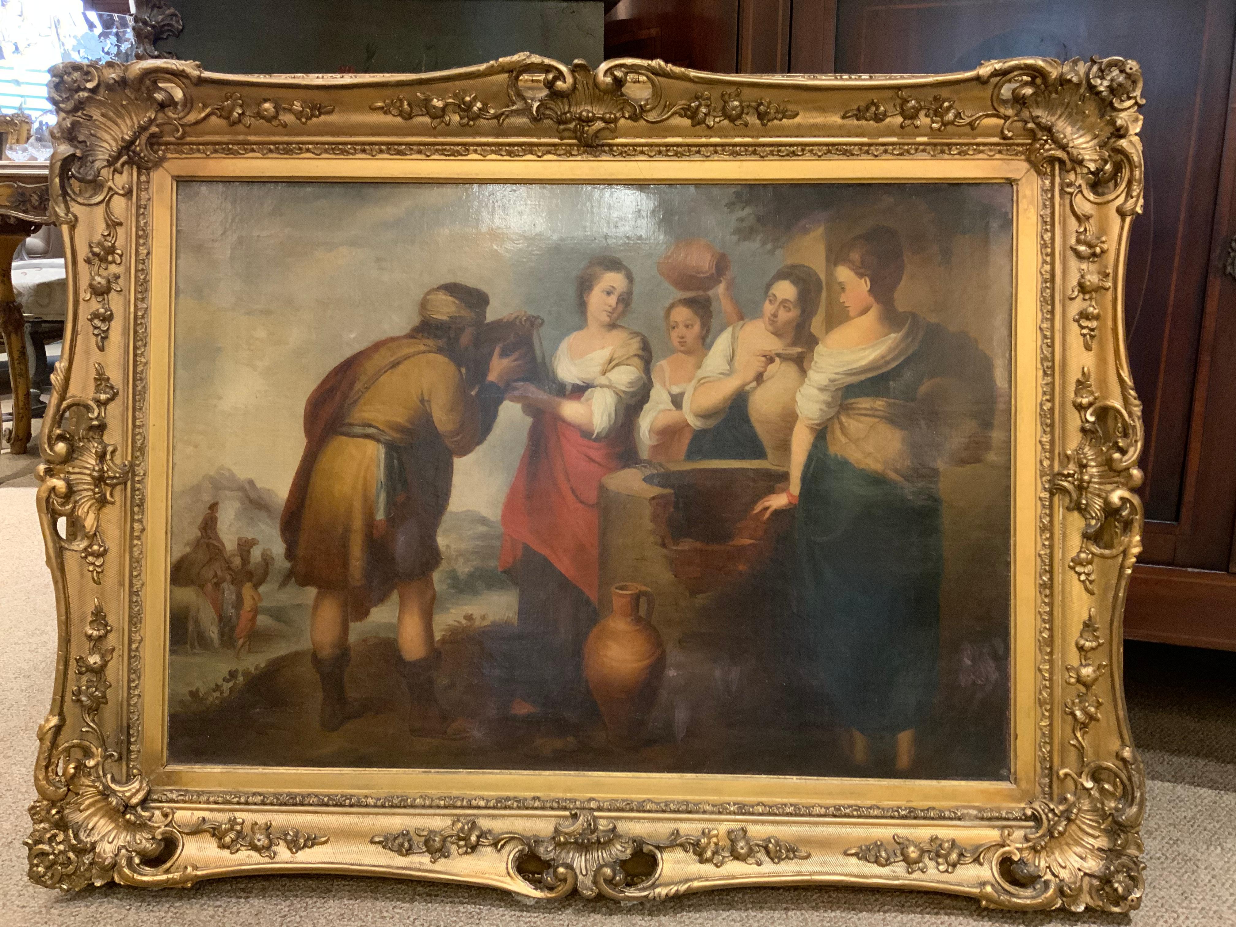 Religious oil painting, 19 th c. 'After' Bartolome’ Esteban Murillo '1617-1682' In Good Condition For Sale In Houston, TX