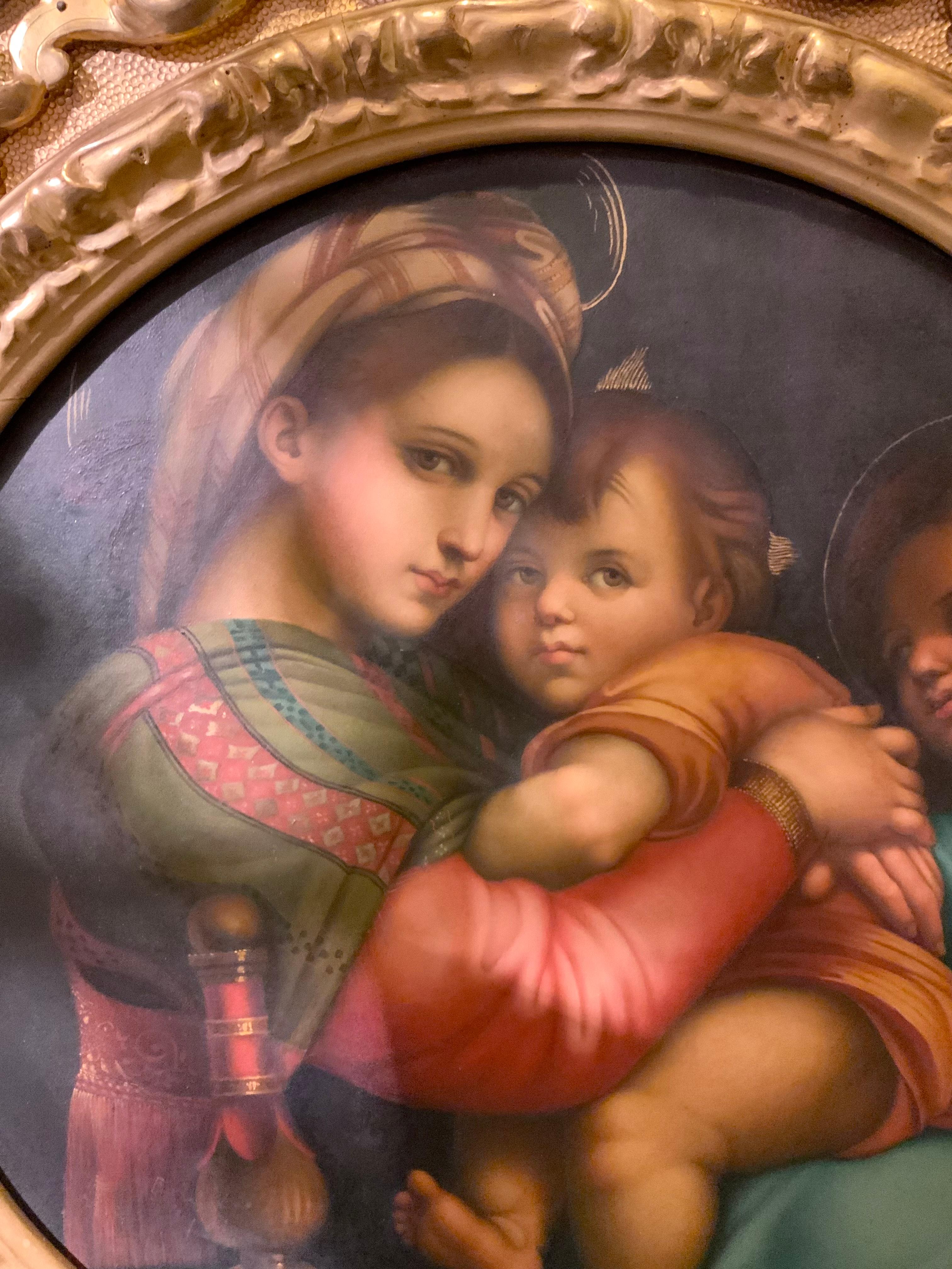 Religious Oil Painting “Madonna De La Silla” After Raphael 19 Th Century For Sale 2