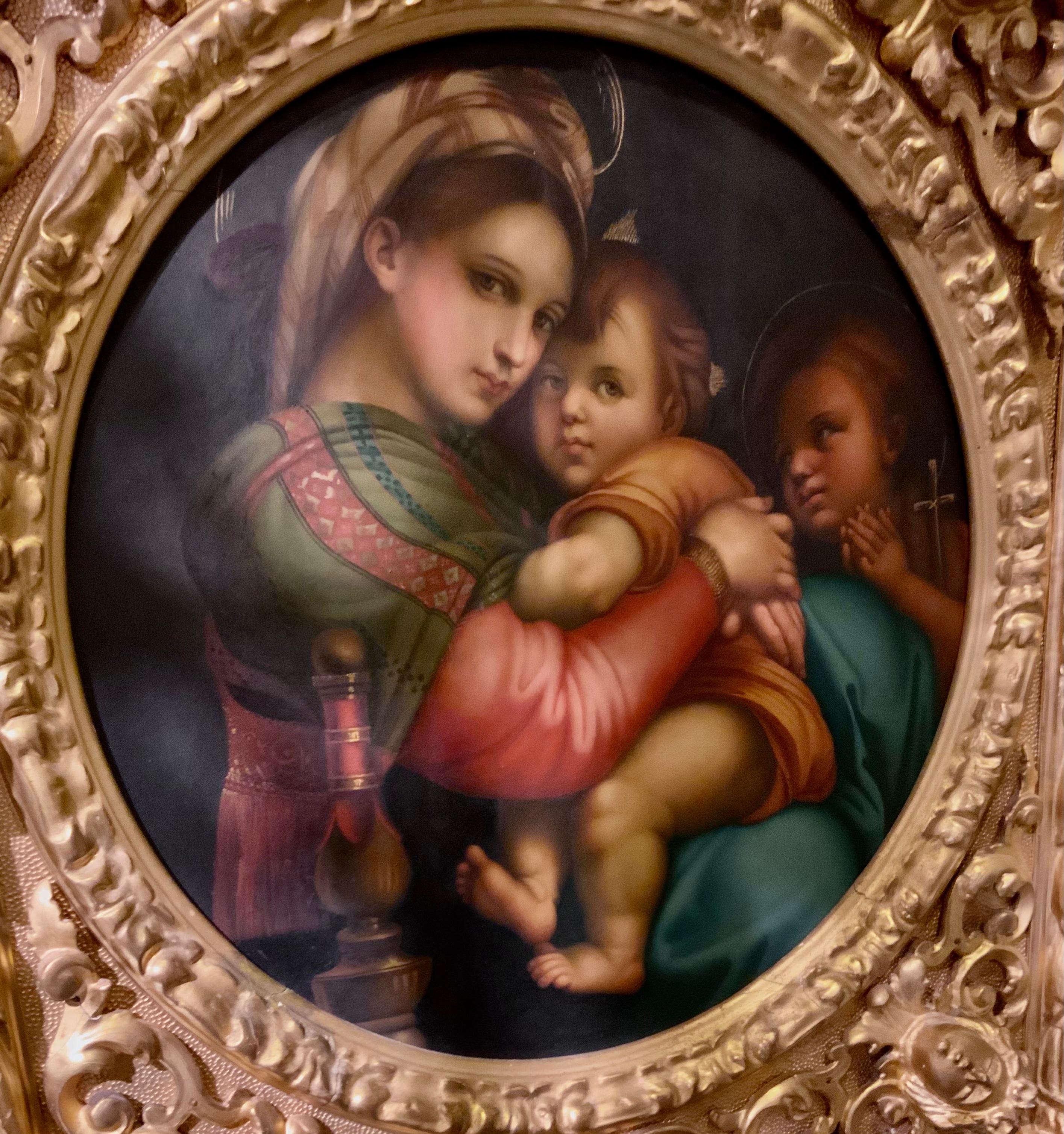 This painting is after Raphael which was one of the greatest artists of the
Italian Renaissance. He was a meteoric success painting altar pieces and
Portraits and receiving commissions from the Pope.. this work is beautiful 
In light and color,