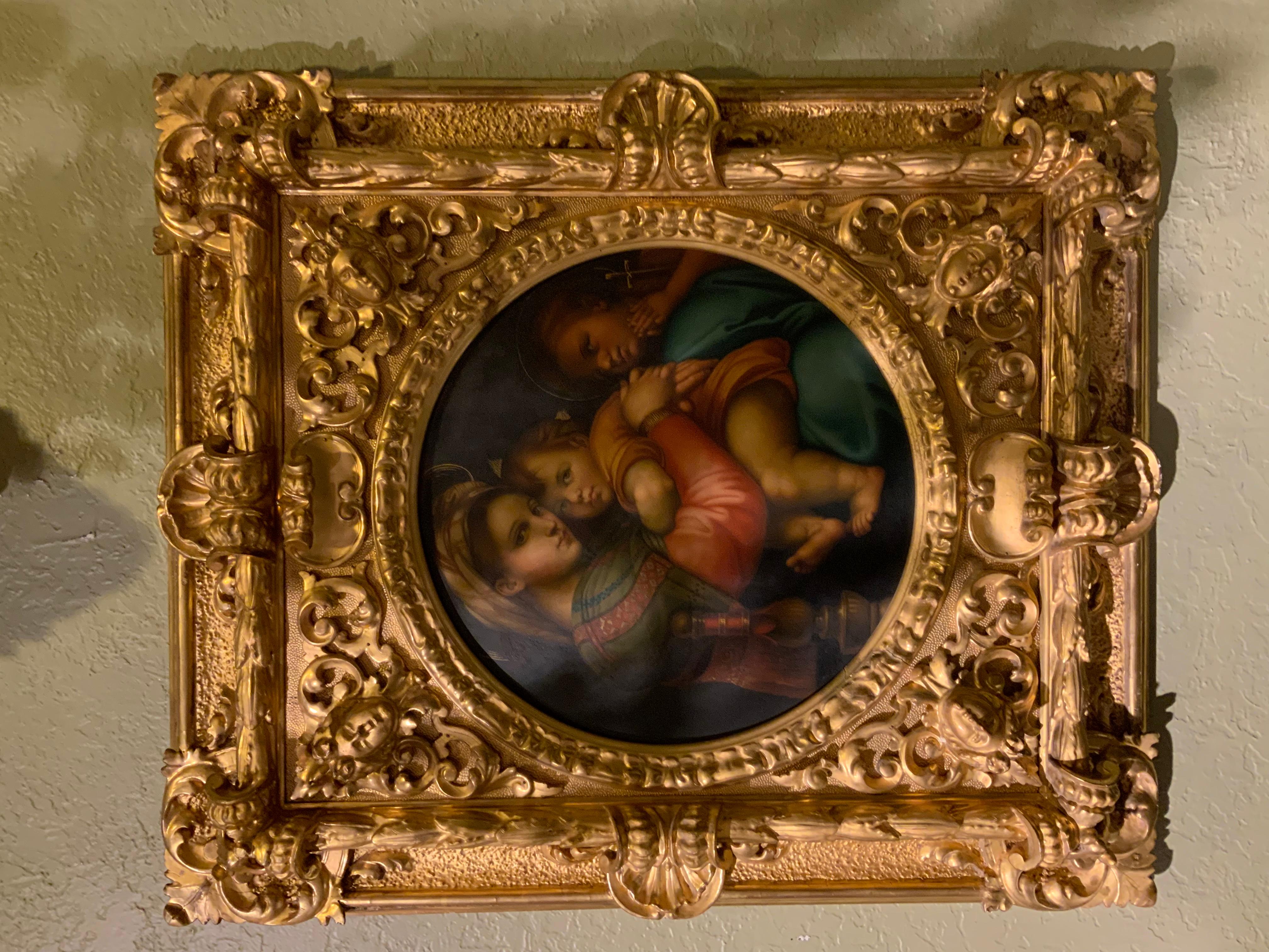 19th Century Religious Oil Painting “Madonna De La Silla” After Raphael 19 Th Century For Sale