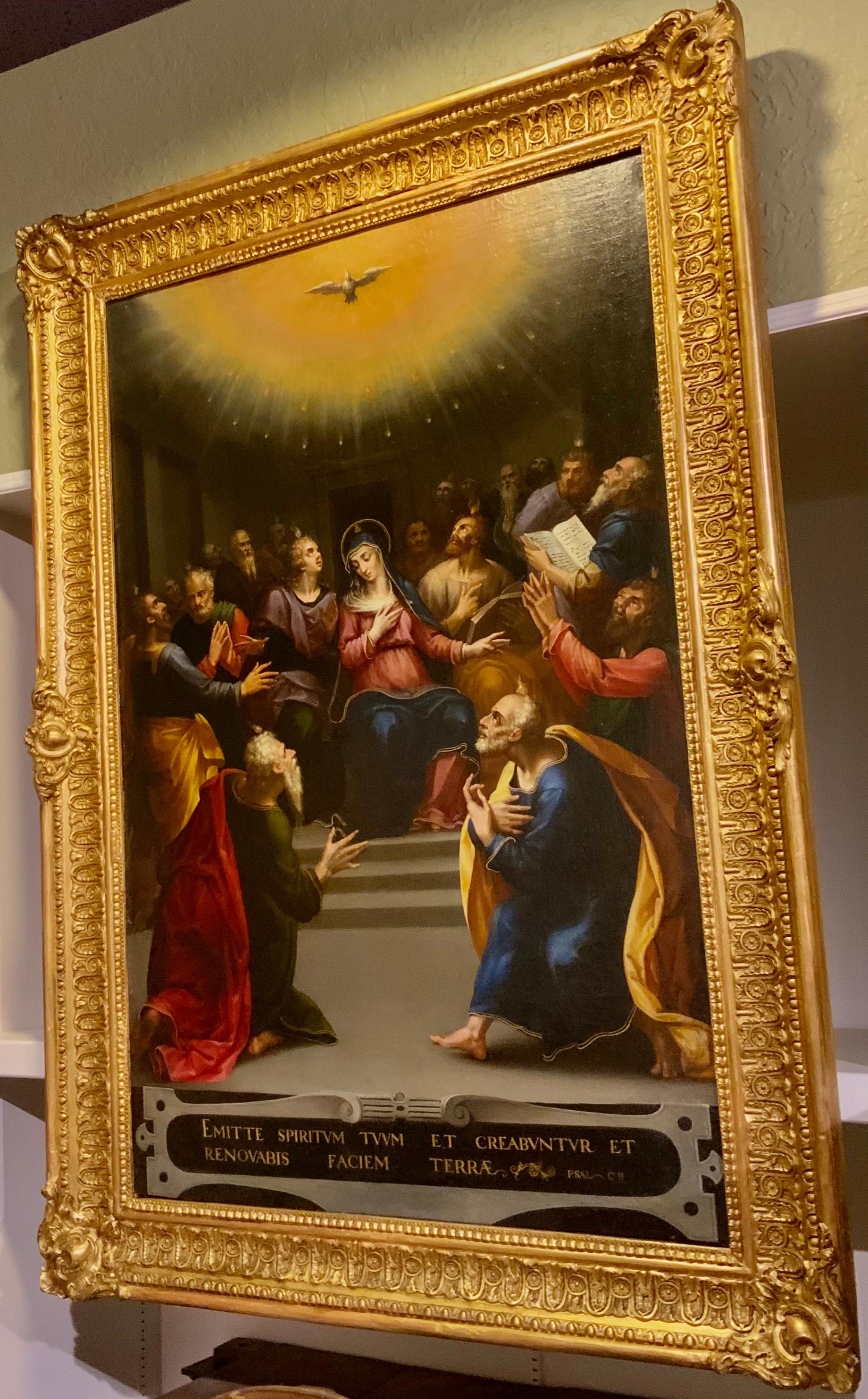 Religious Oil Painting of Madonna with Followers and Dove 1