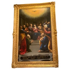 Religious Oil Painting of Madonna with Followers and Dove