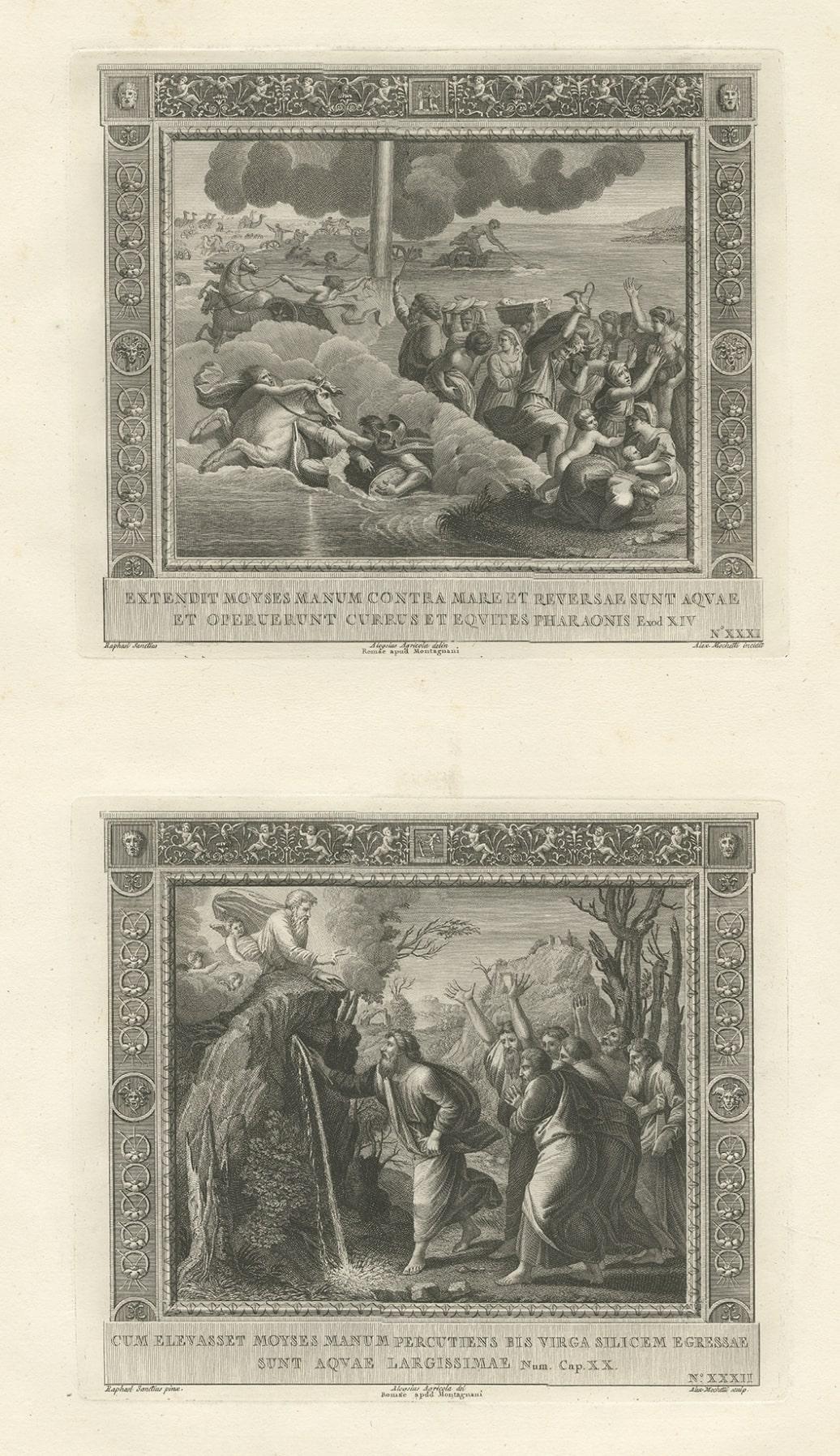 Religiöser alter Druck von Moses beim Erzeugen von Wasser und dem Kreuz des Roten Meeres, ca. 1850 im Zustand „Gut“ im Angebot in Langweer, NL