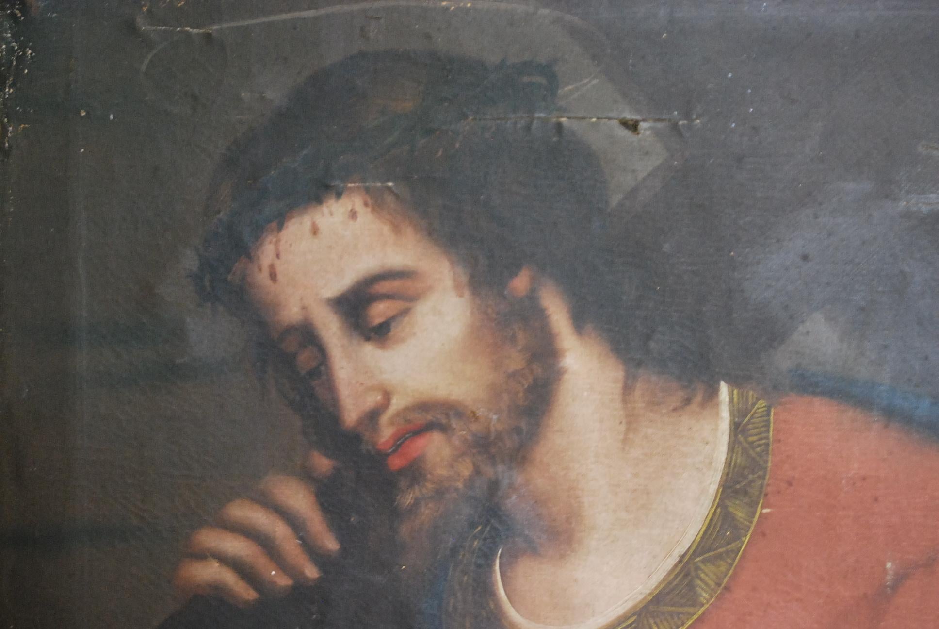 Religiöses Gemälde von Christus  im Zustand „Starke Gebrauchsspuren“ im Angebot in Cheltenham, GB