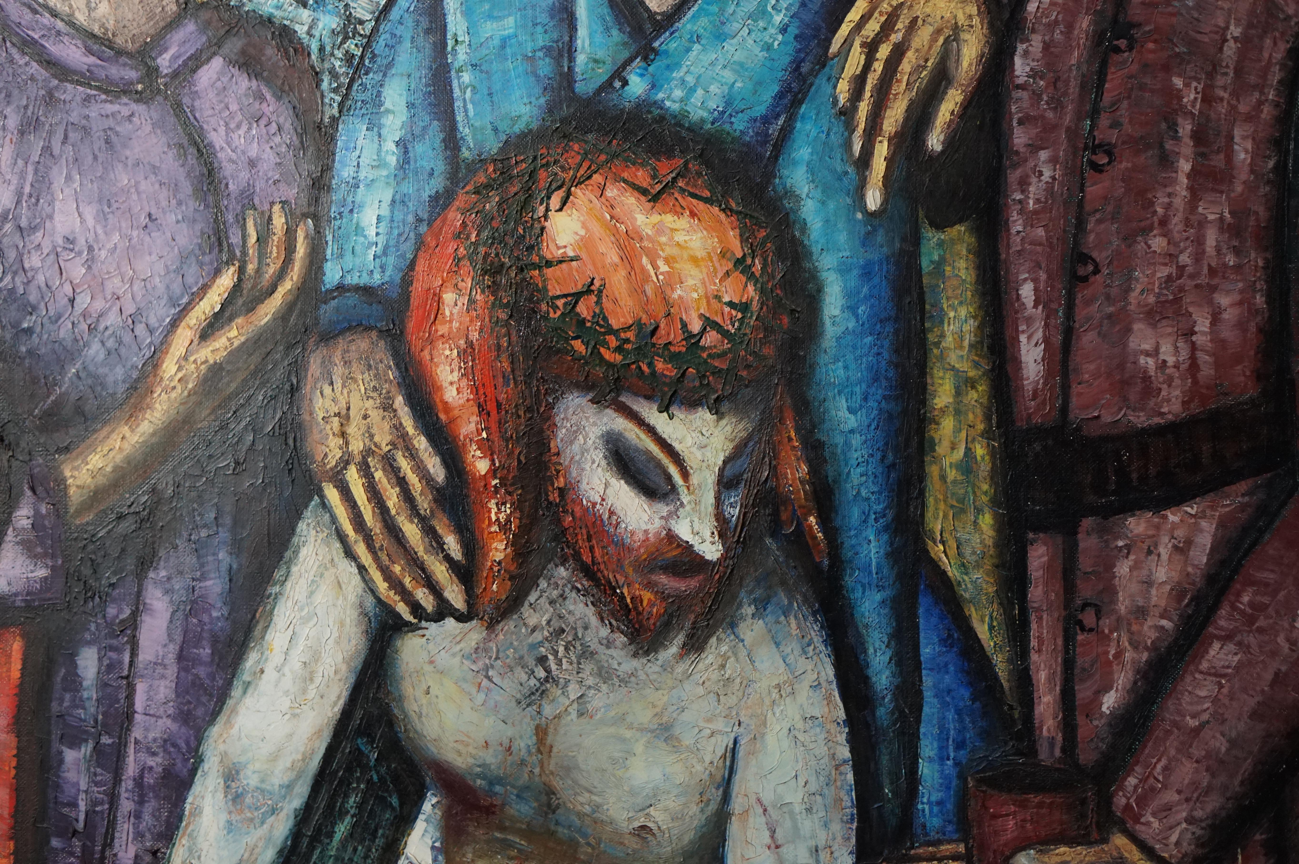 Religiöses Gemälde von Jesus von JF Bauwens, Belgien, 1950er Jahre (Moderne der Mitte des Jahrhunderts)