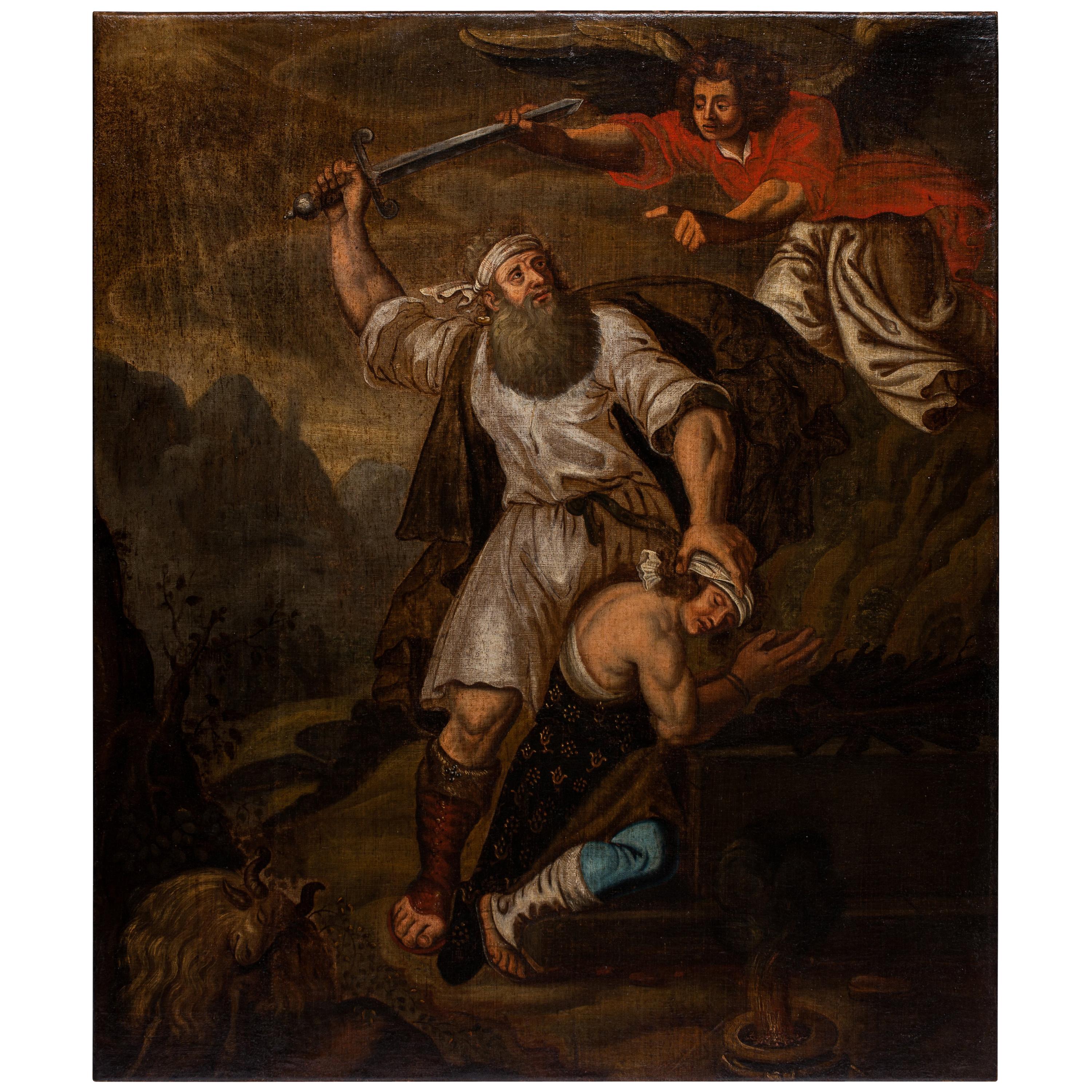 Religious Painting Oil on Canvas 17th Century Sacrifice of Isaac For Sale