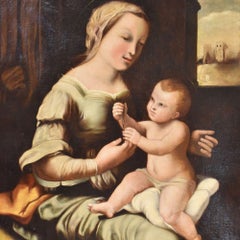 Religious paintings, christian art paintings, Madonna with child, 19th.