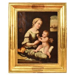 Antique Religious paintings, christian art paintings, Madonna with child, 19th.