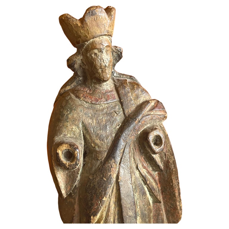 Religious Polychrome Santos Wood Carving For Sale at 1stDibs