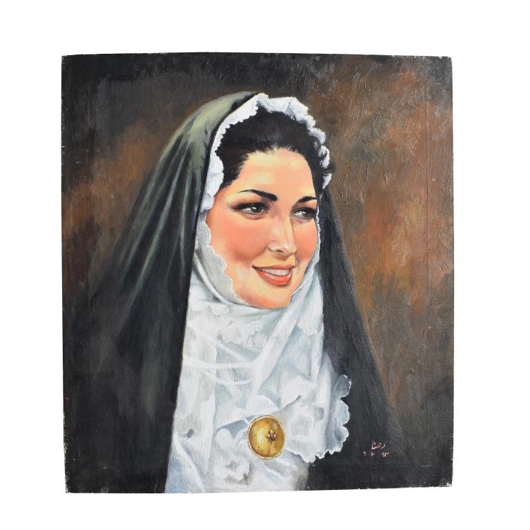 American Religious Portrait Painting Oil on Canvas of Catholic Nun in Habit Veil and Coif For Sale