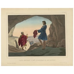 Antique Religious Print ‘No. 8’ David Showing Saul the Tip of His Coat, circa 1840