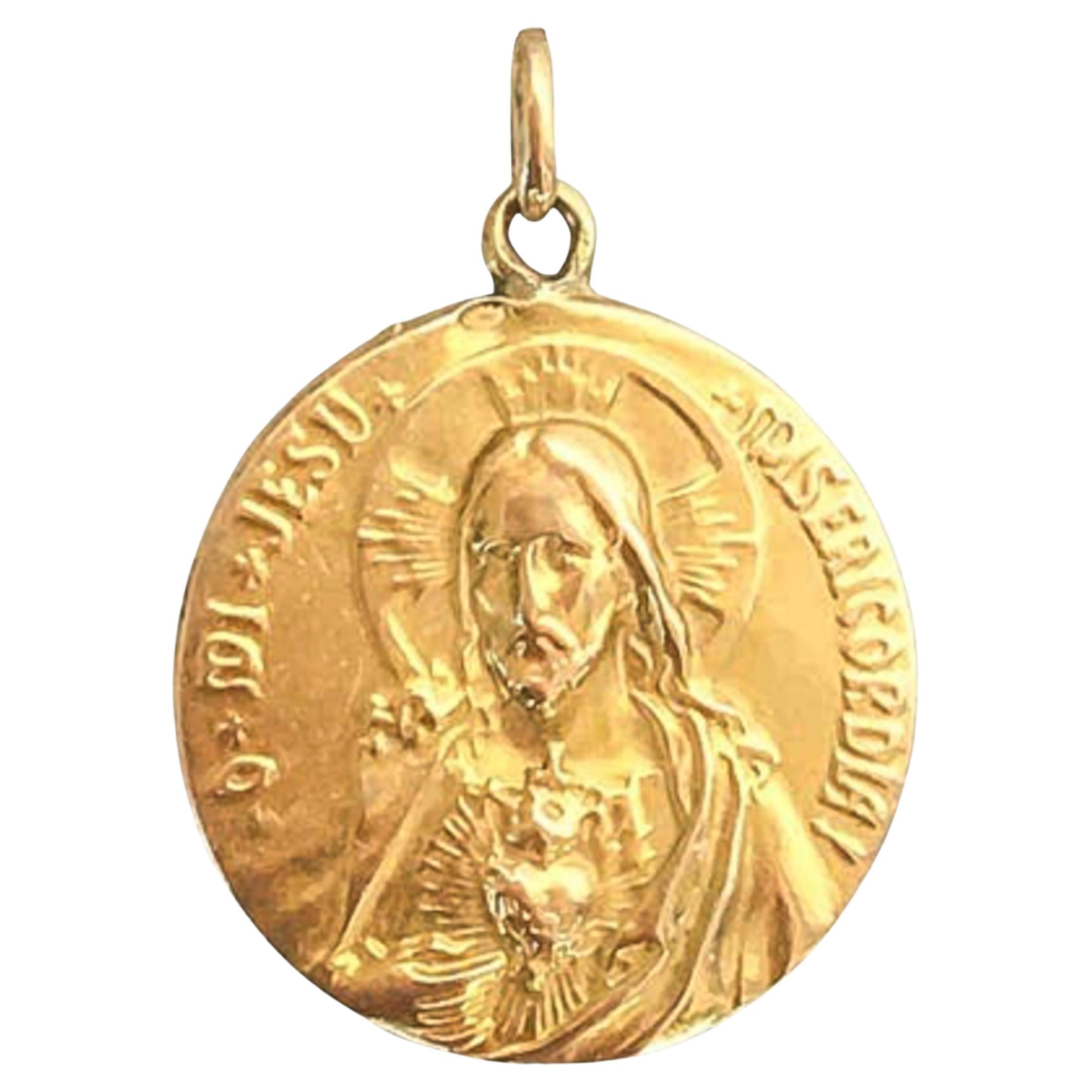 14K Gold Sacred Heart Christ Medal Charm Pendant